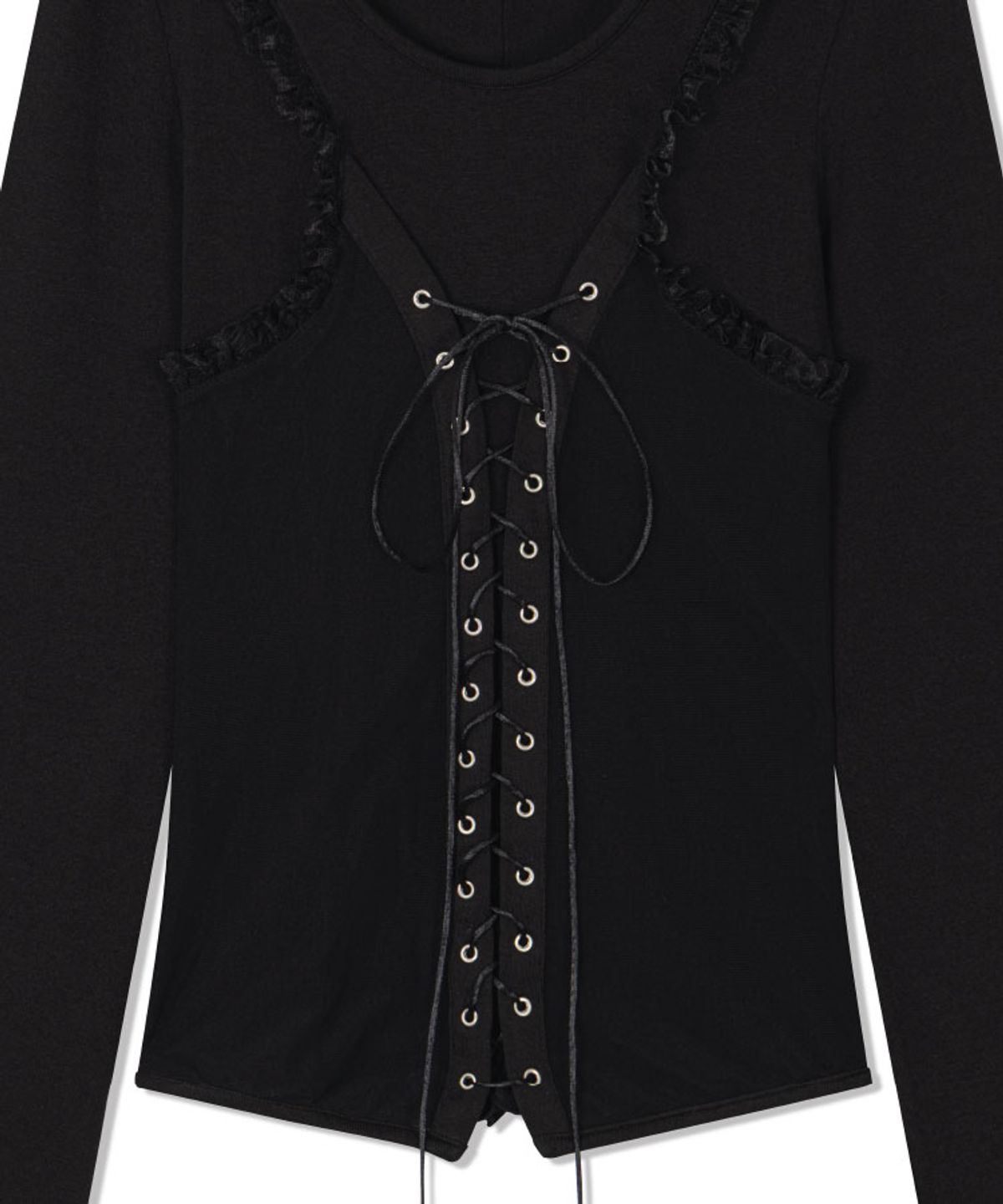 구월십일(GUWOLSIBIL) ETHNIC SHIRRING LACE T-SHIRT BLACK