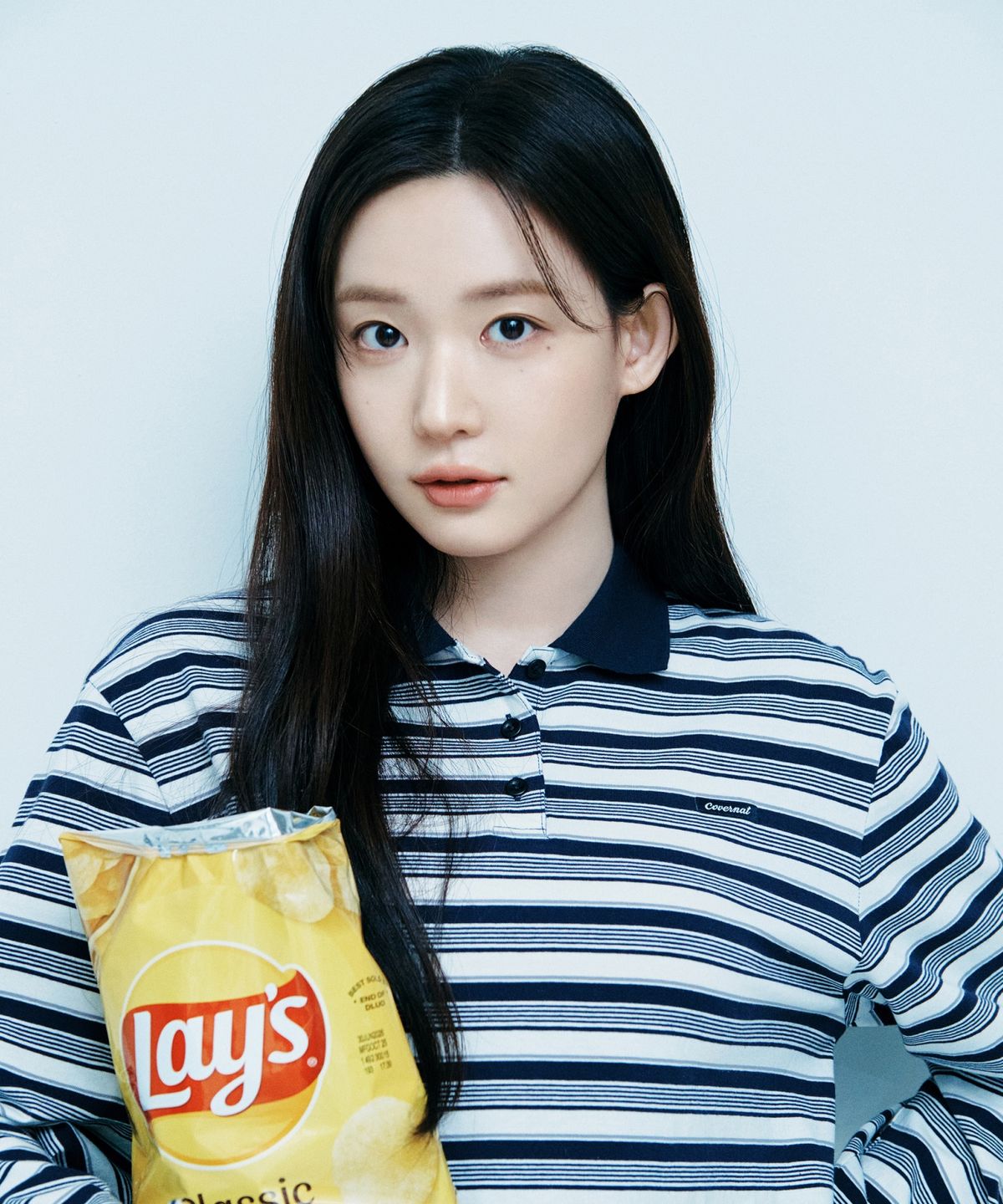 커버낫 우먼(COVERNAT WOMAN) 우먼 스트라이프 카라 롱슬리브 그레이