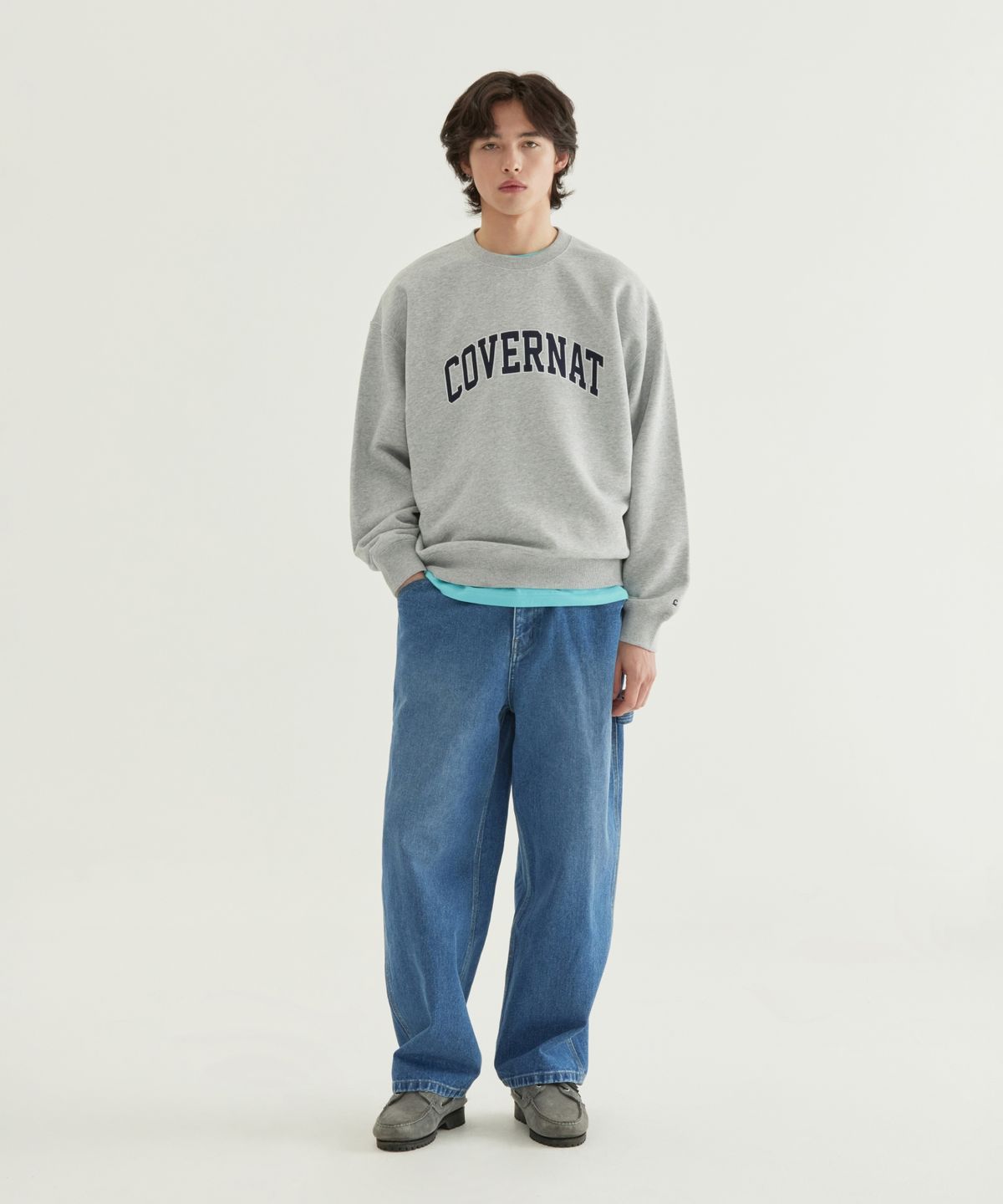 커버낫(COVERNAT) 링사 세미와이드 워크 데님 팬츠 블루