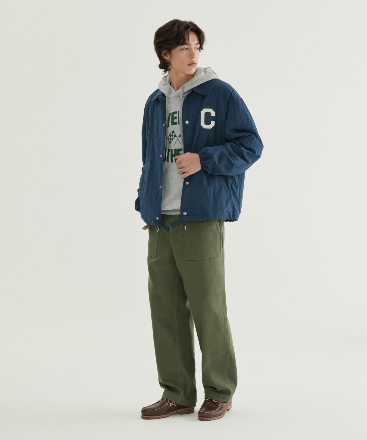 커버낫(COVERNAT) 와이드 백사틴 퍼티그 팬츠 올리브
