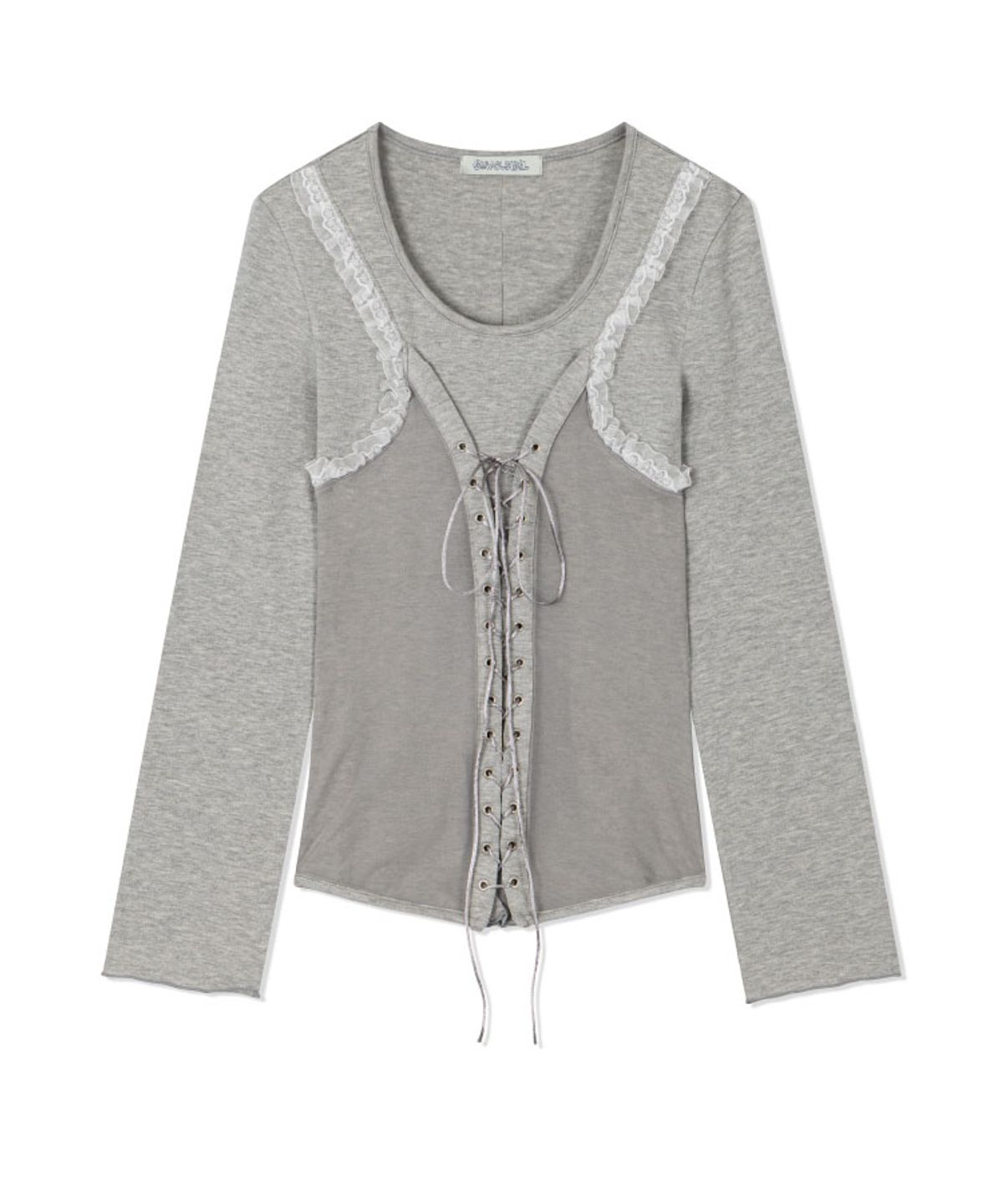 구월십일(GUWOLSIBIL) ETHNIC SHIRRING LACE T-SHIRT MELANGE GREY