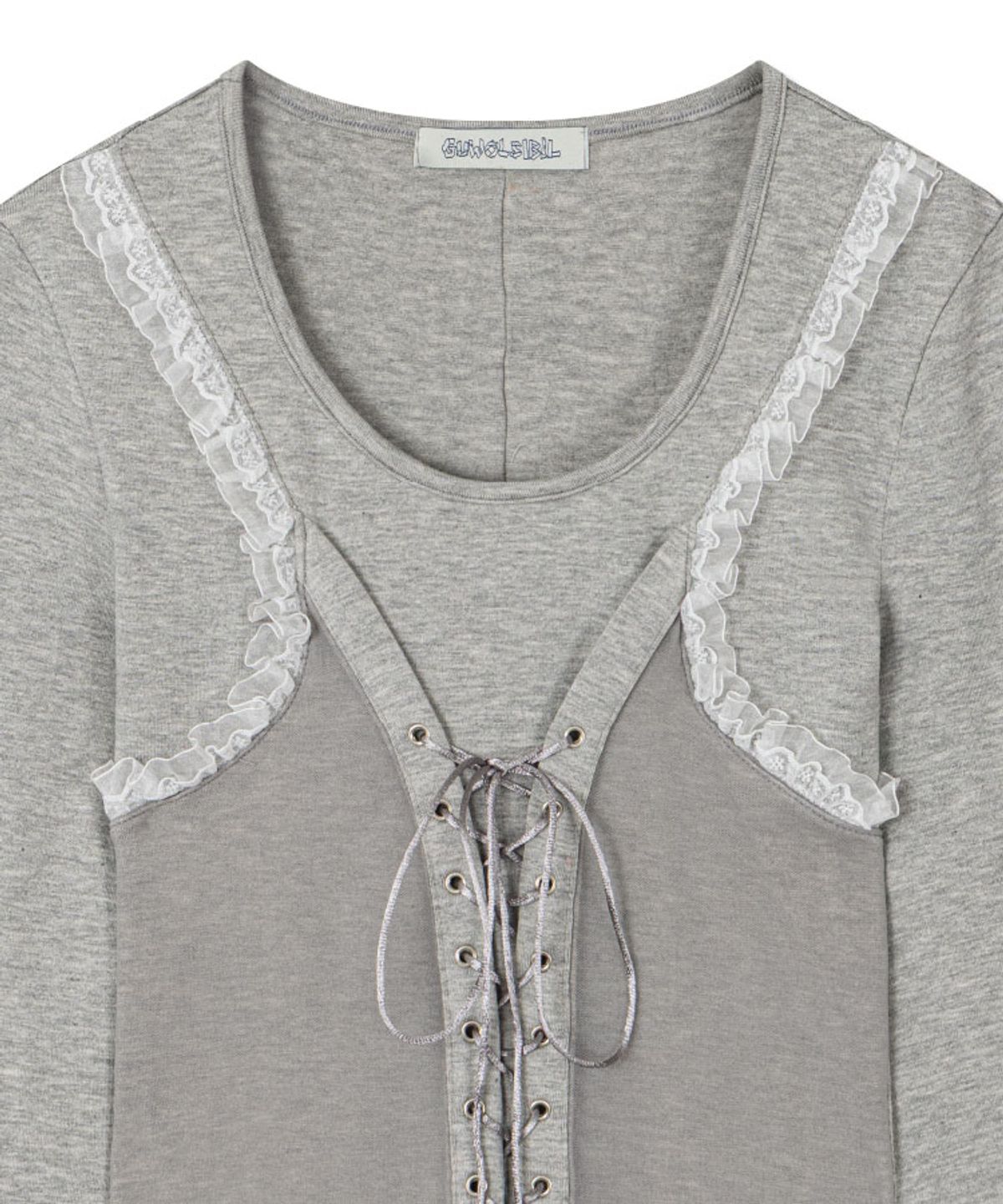 구월십일(GUWOLSIBIL) ETHNIC SHIRRING LACE T-SHIRT MELANGE GREY