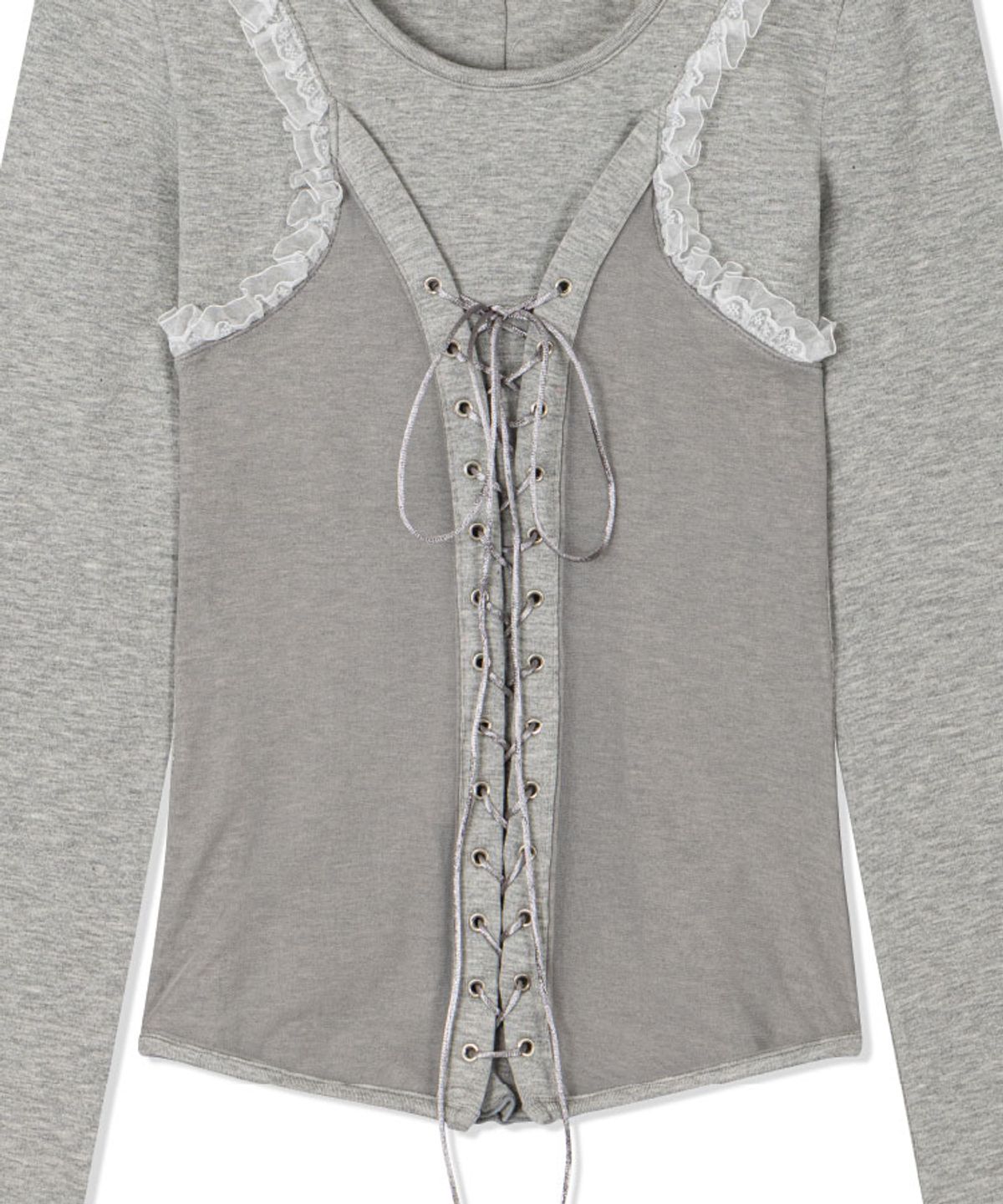 구월십일(GUWOLSIBIL) ETHNIC SHIRRING LACE T-SHIRT MELANGE GREY