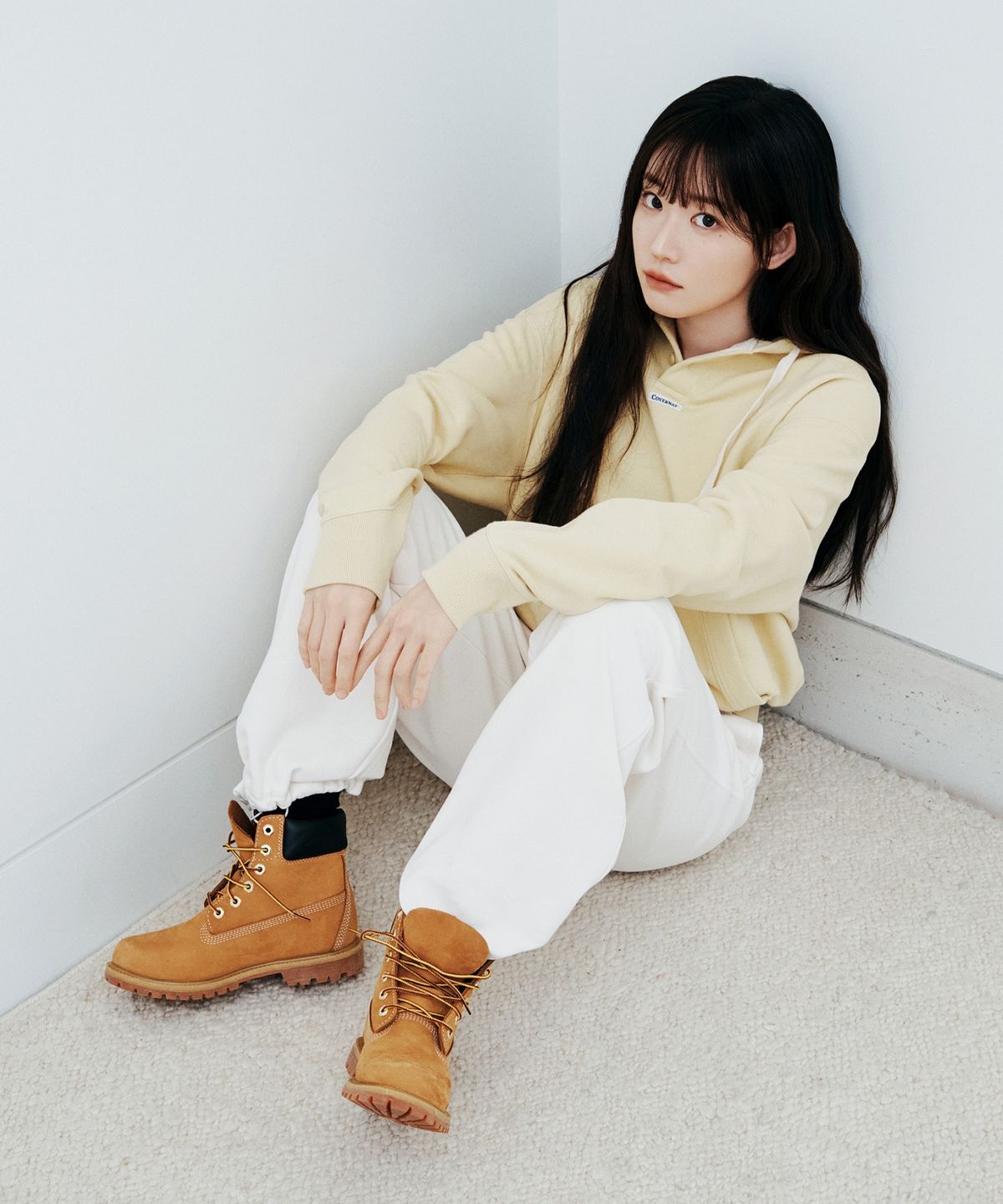 커버낫(COVERNAT) 버튼 하프넥 후디 옐로우