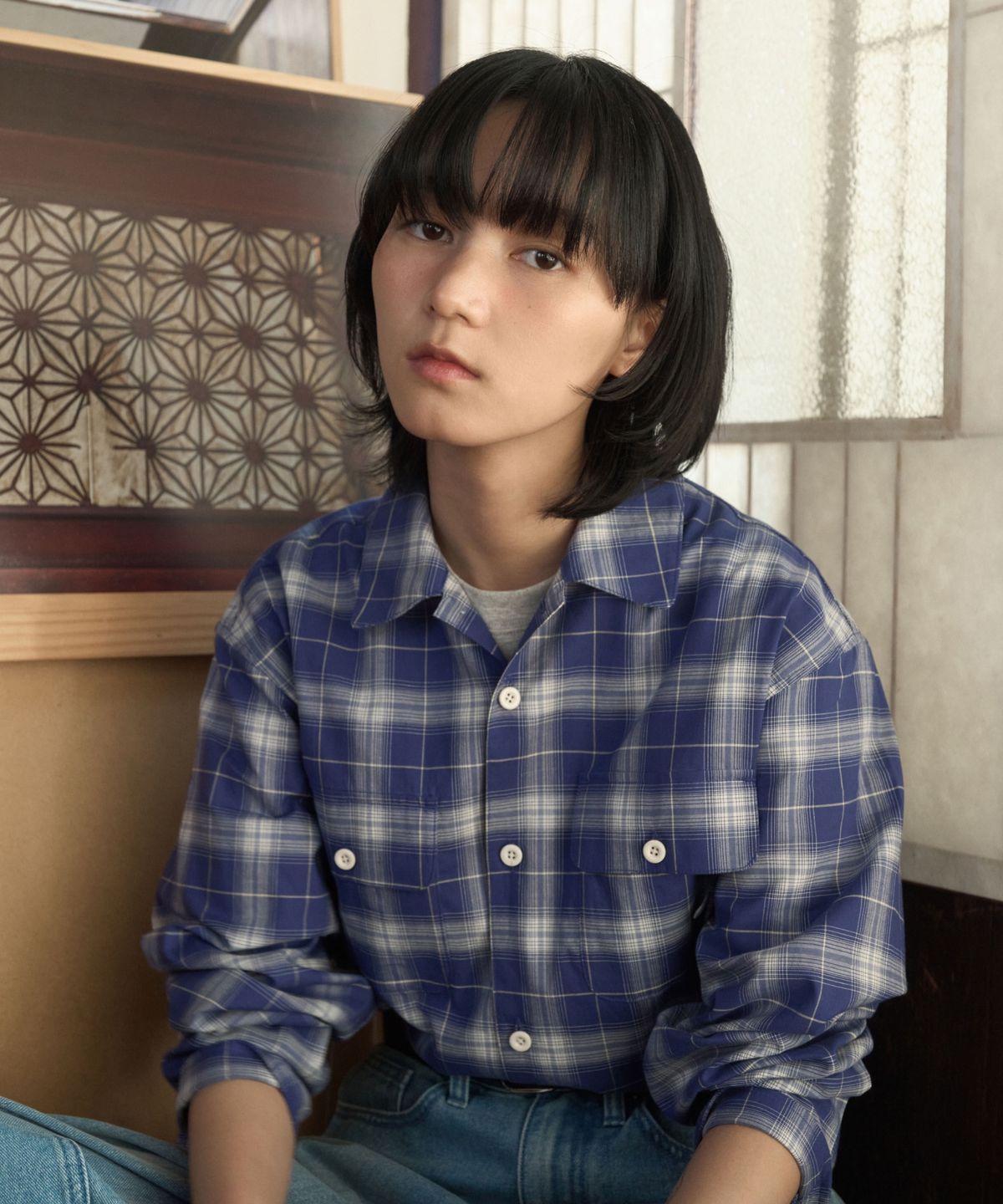 커버낫(COVERNAT) 옴브레 체크 셔츠 네이비
