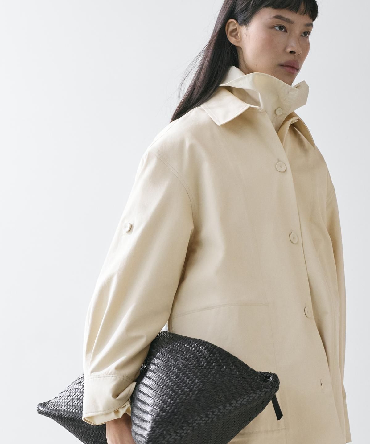마시모두띠(MASSIMO DUTTI) 롤업 슬리브 코튼 트렌치코트