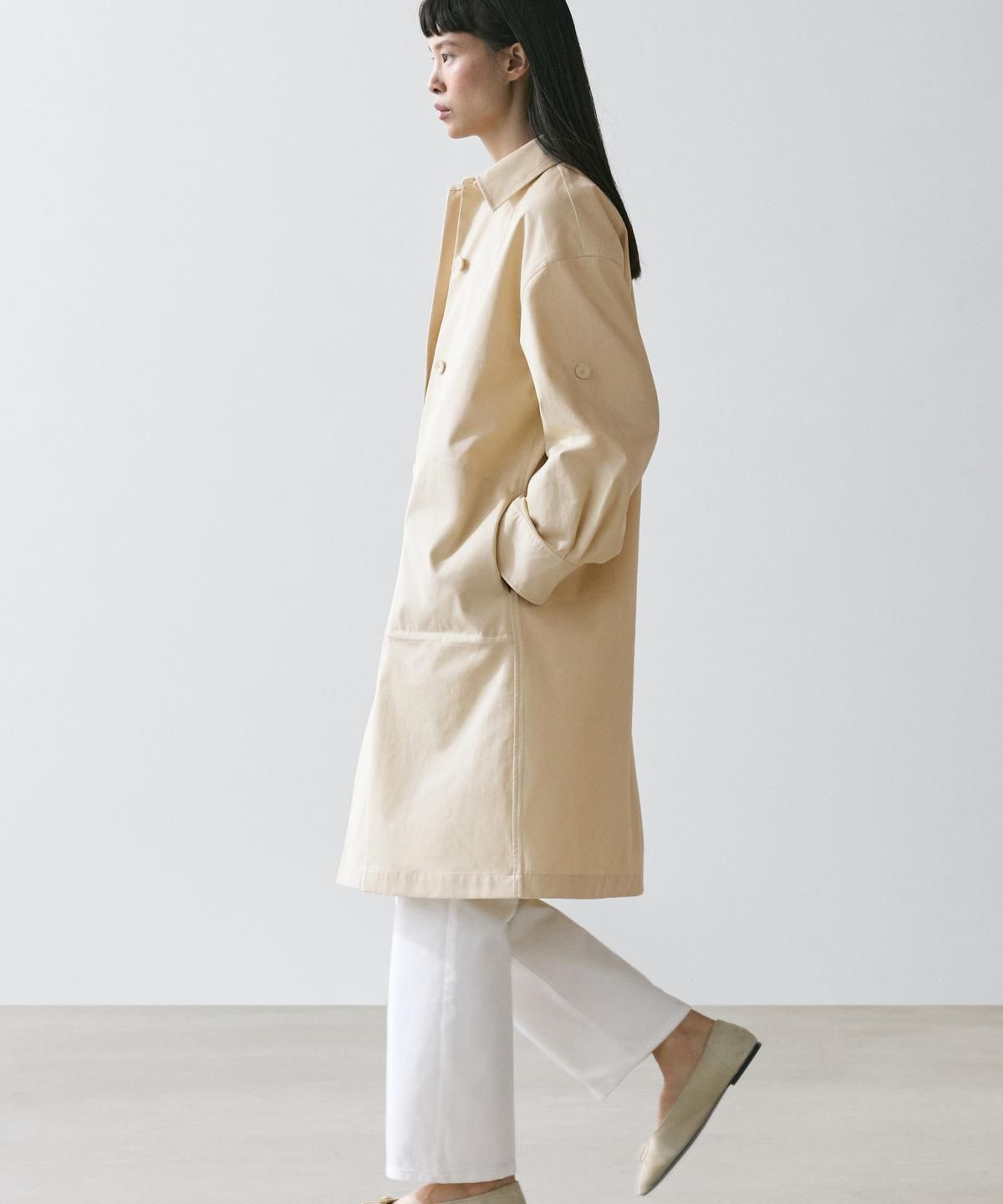마시모두띠(MASSIMO DUTTI) 롤업 슬리브 코튼 트렌치코트