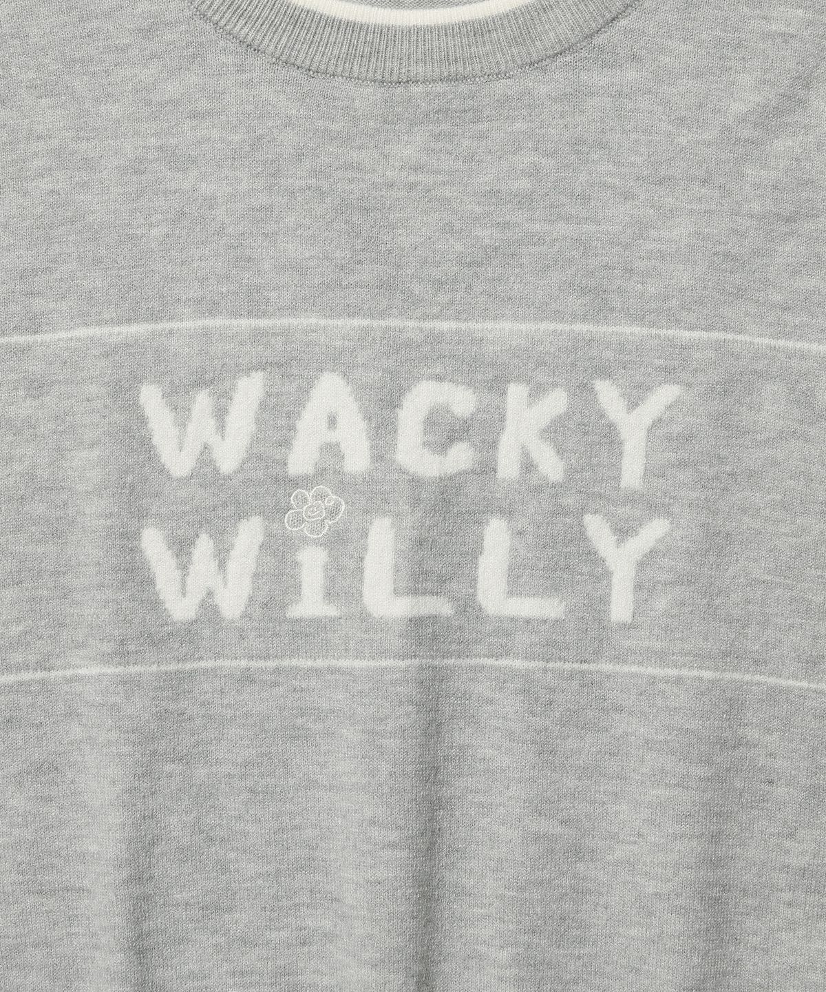 와키윌리(WACKY WILLY) 우먼스 타이포 그래픽 배색 반팔 니트 그레이