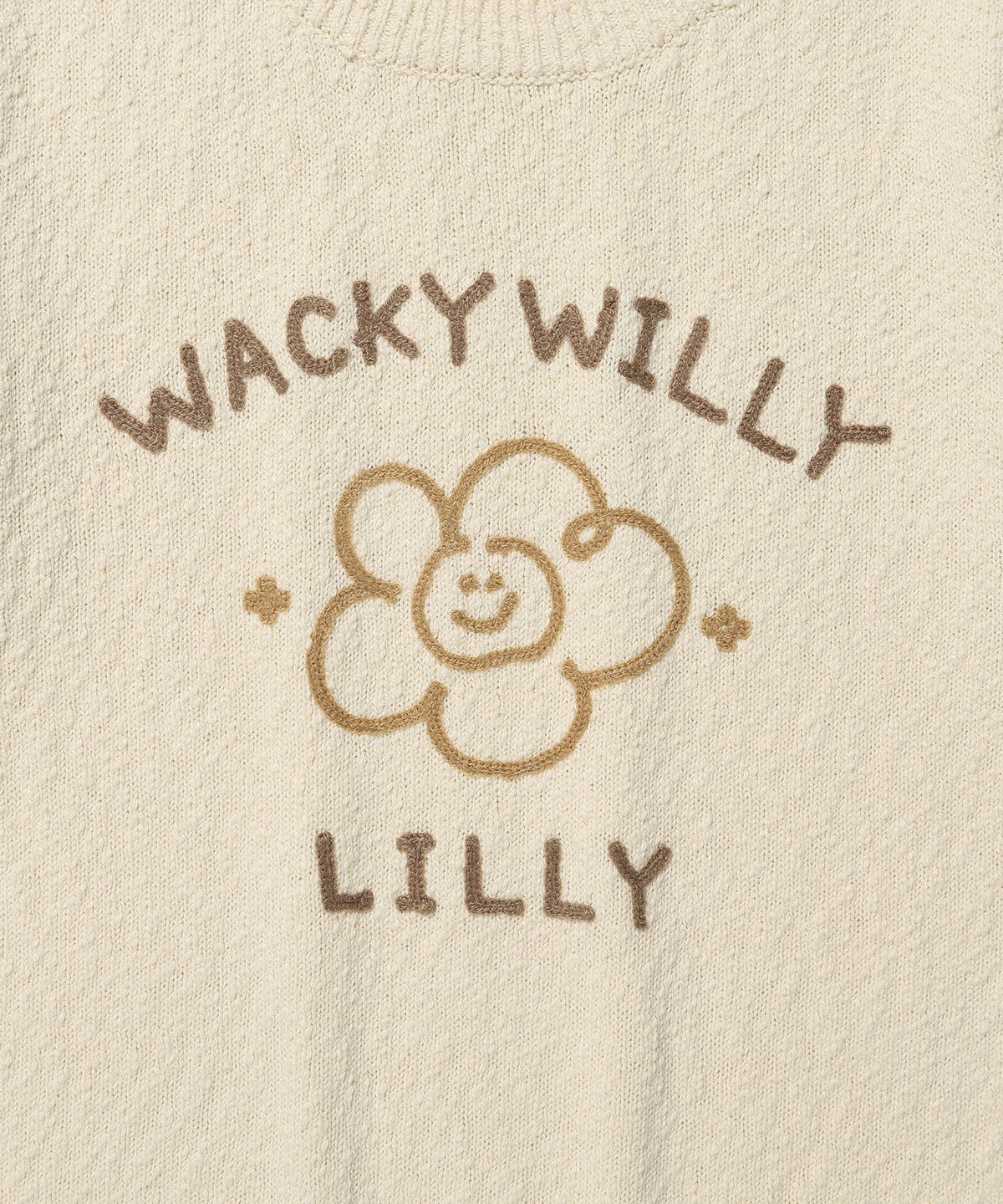와키윌리(WACKY WILLY) 우먼스 빅릴리 그래픽 반팔 니트 크림