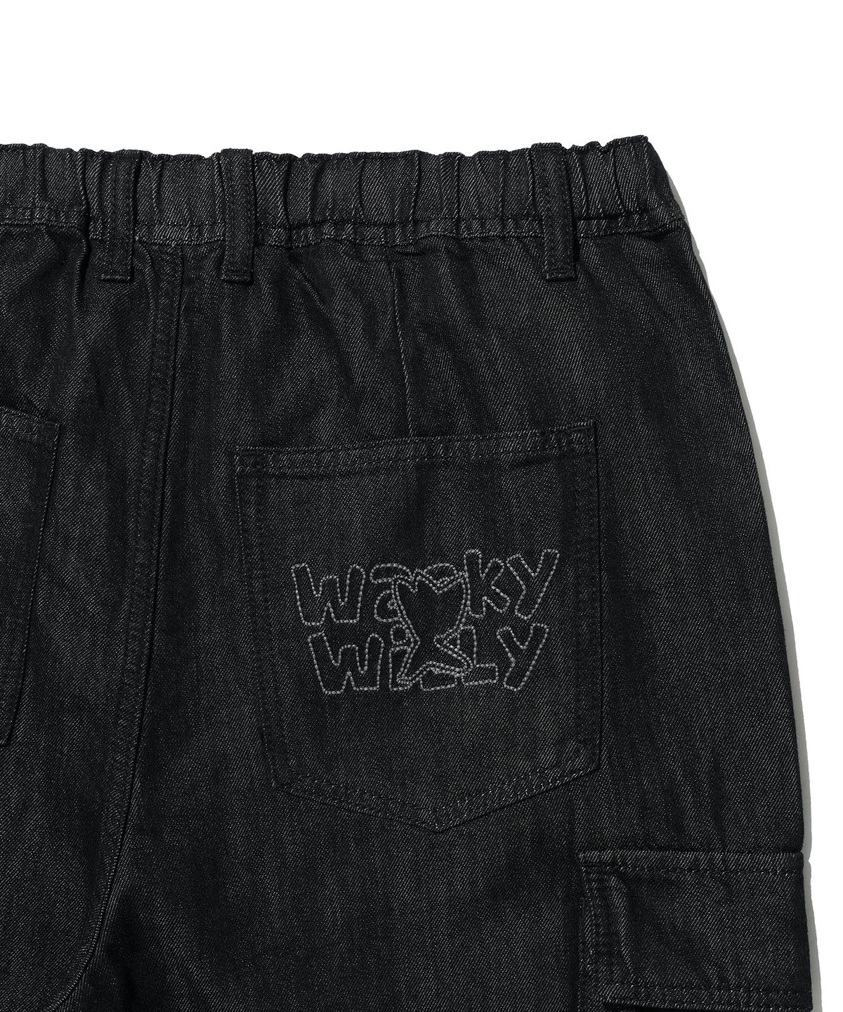 와키윌리(WACKY WILLY) 와이드 밴딩 카고 데님 팬츠 블랙
