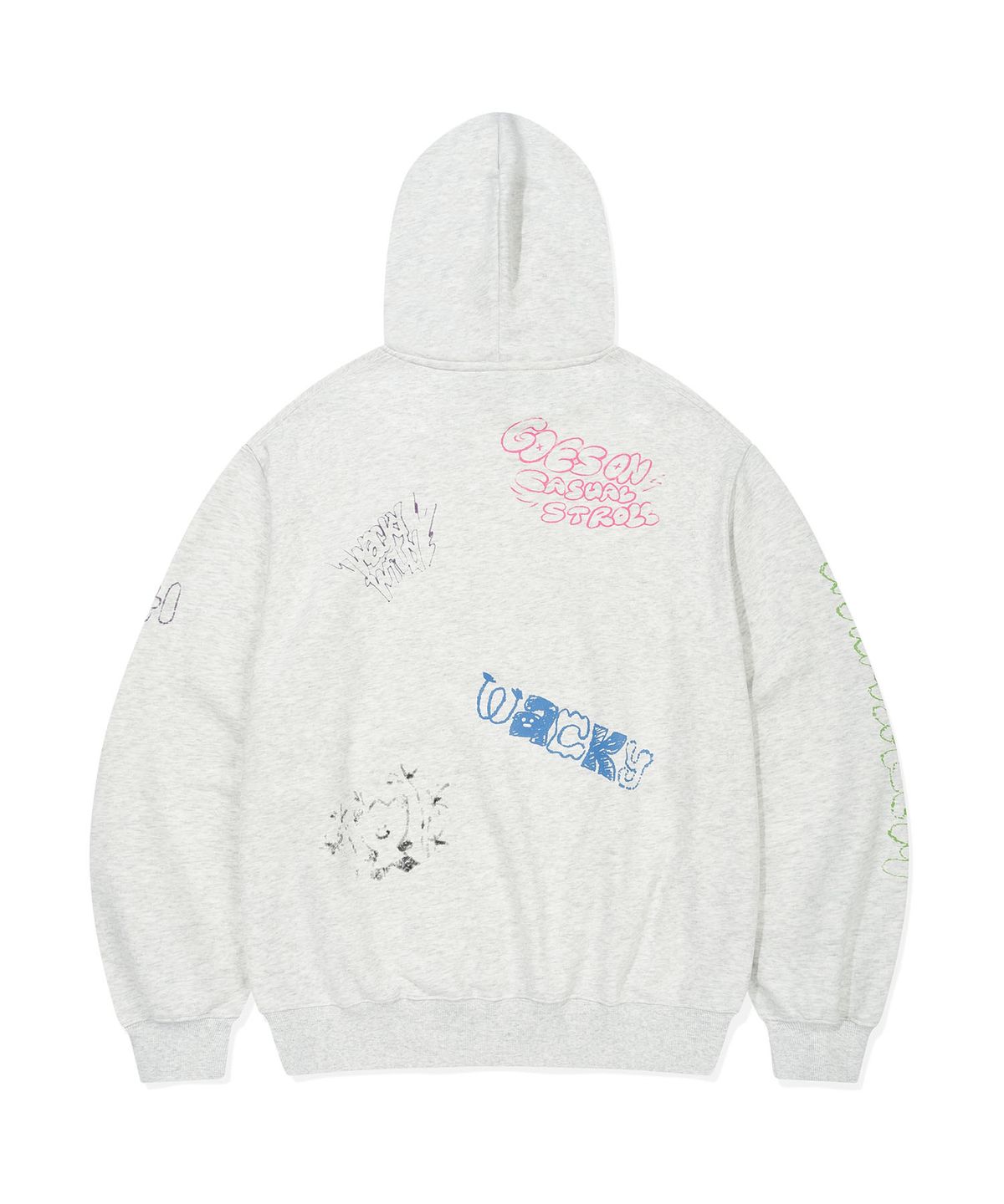 와키윌리(WACKY WILLY) 드로잉 그래픽 후드 스웻 라이트 그레이