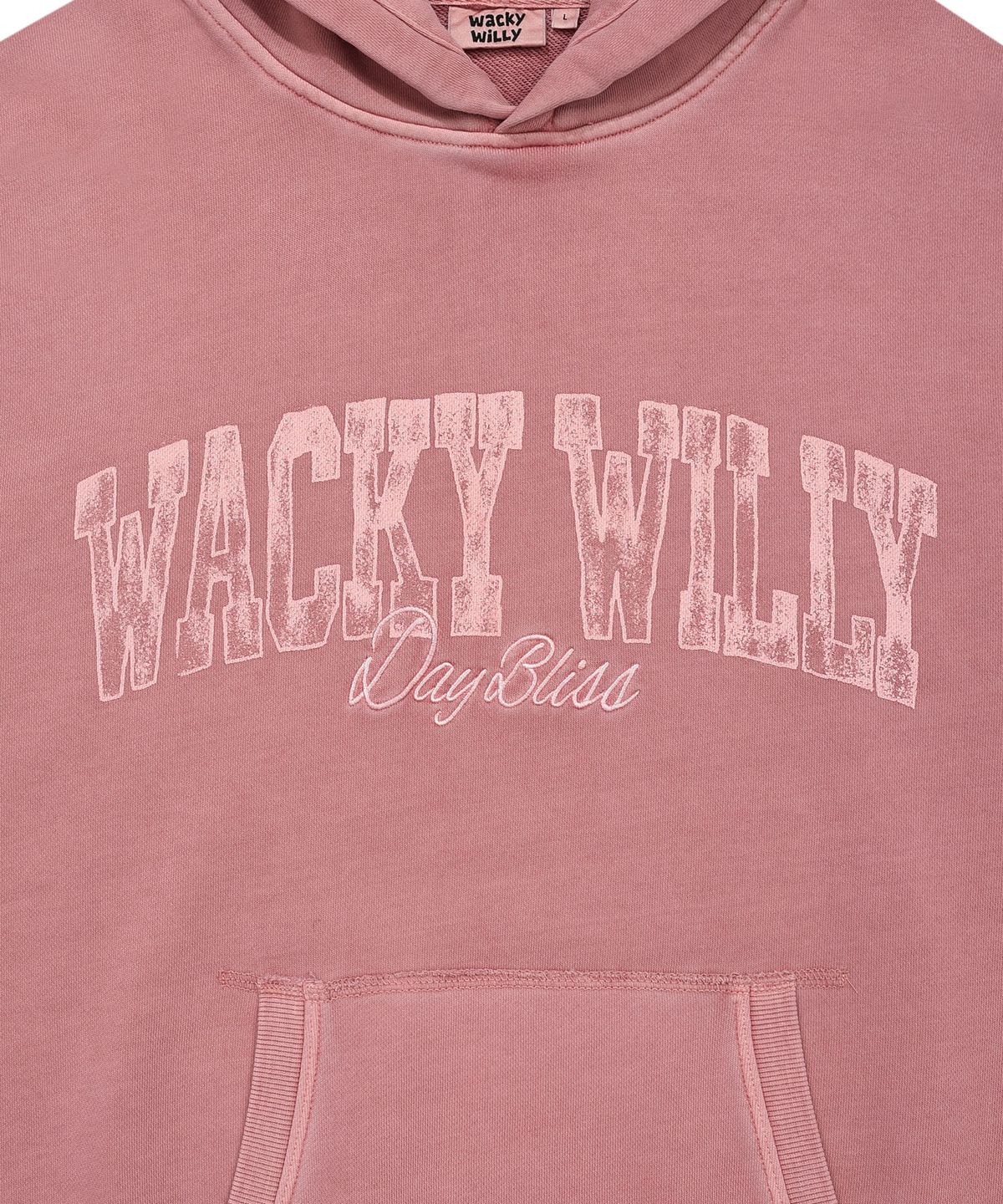와키윌리(WACKY WILLY) 피그먼트 타이포 후드 스웻 핑크