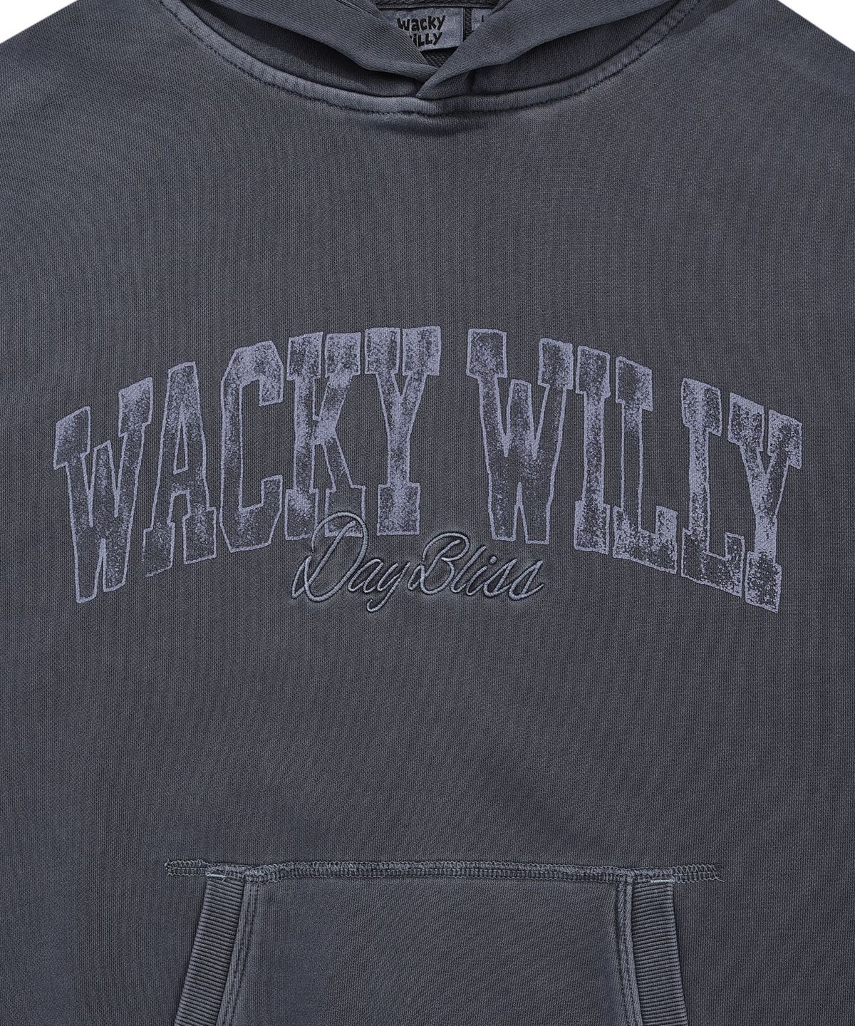 와키윌리(WACKY WILLY) 피그먼트 타이포 후드 스웻 네이비