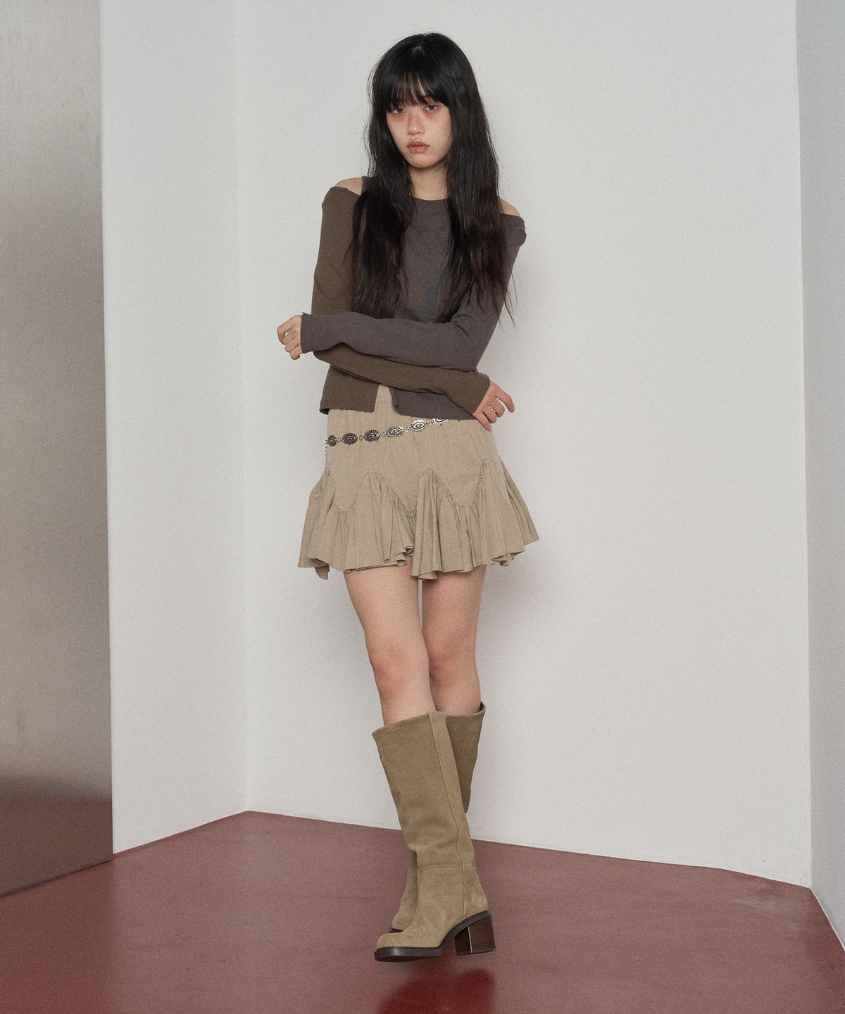 스웨이글로우(SWAYGLOW) 하프앤하프 프린트 티셔츠 Brown