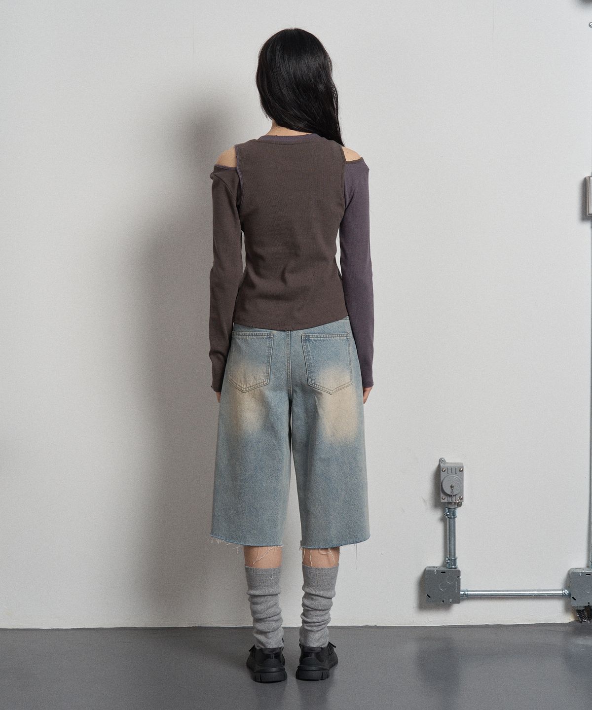 스웨이글로우(SWAYGLOW) 하프앤하프 프린트 티셔츠 Grayish Purple