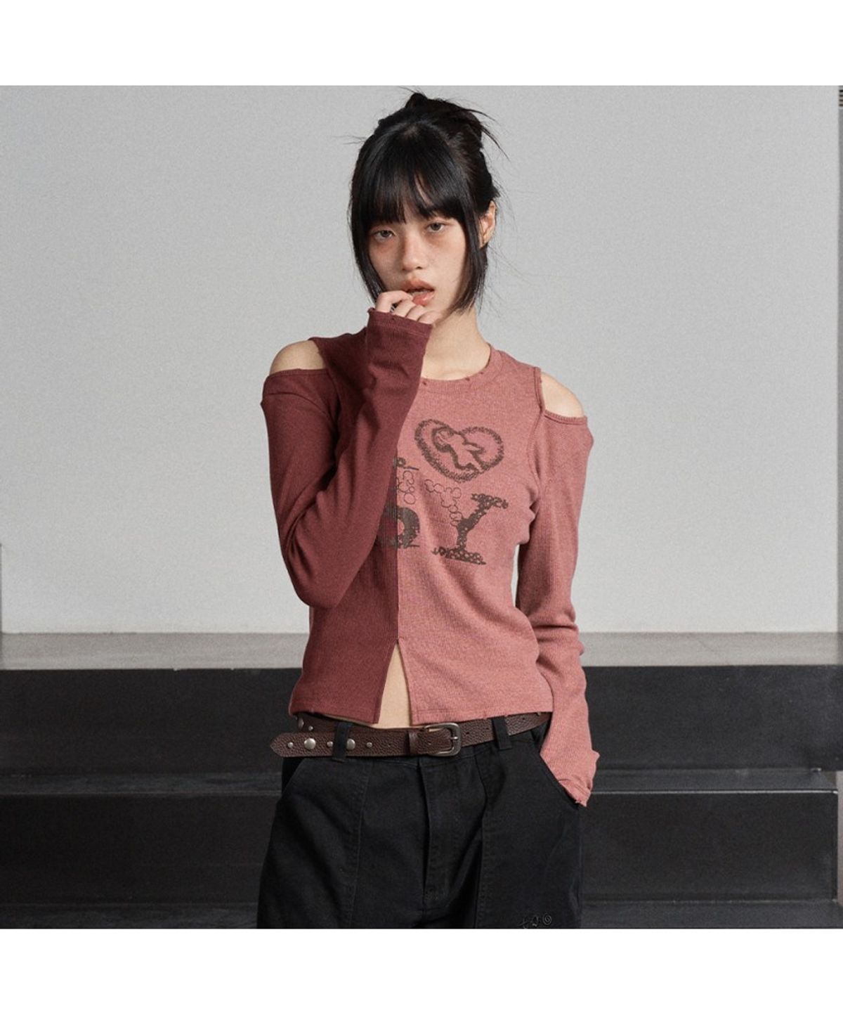 스웨이글로우(SWAYGLOW) 하프앤하프 프린트 티셔츠 Pink