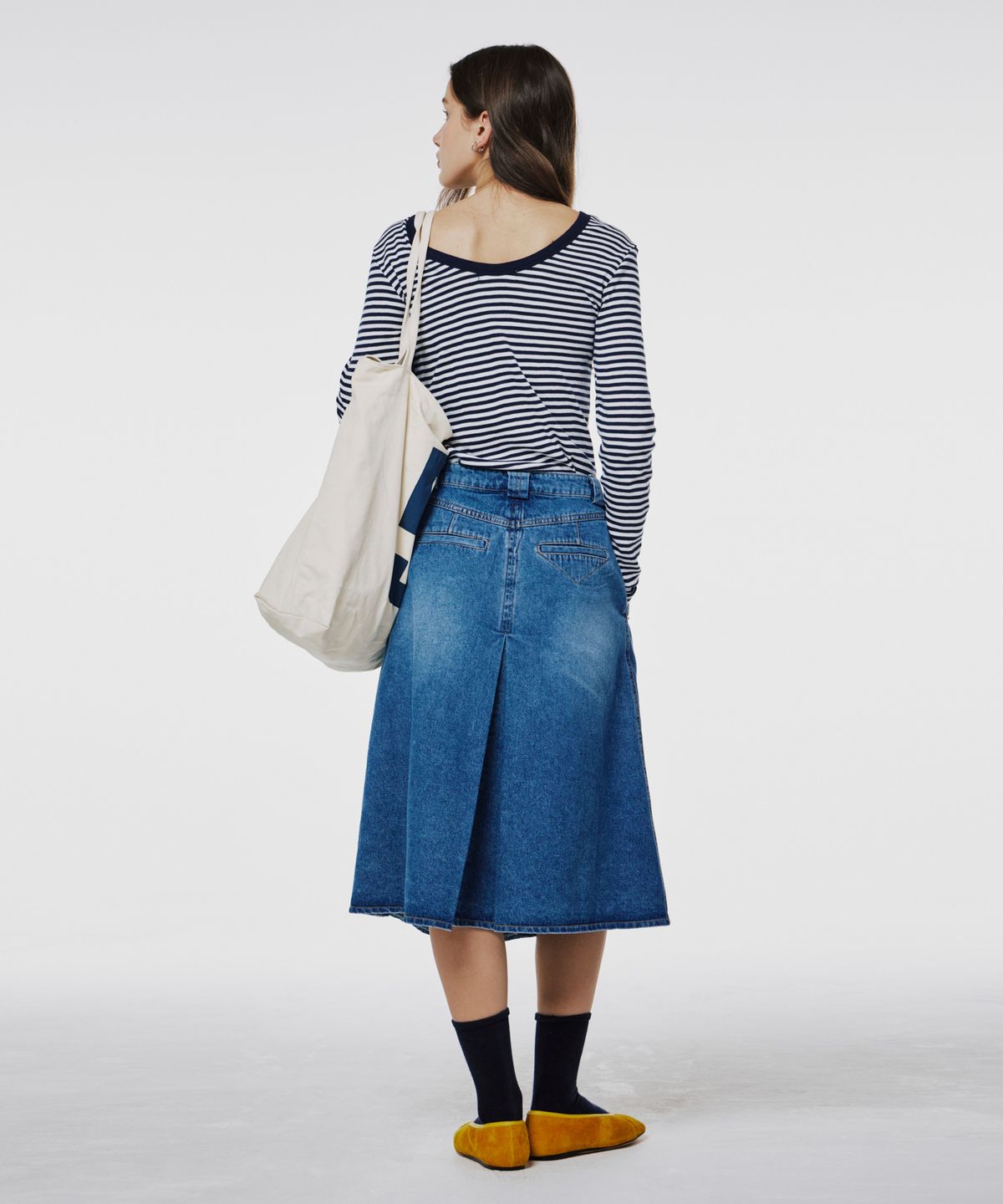 오픈도어스튜디오(OPENDOORSTUDIO) Half plaid denim skirt Navy