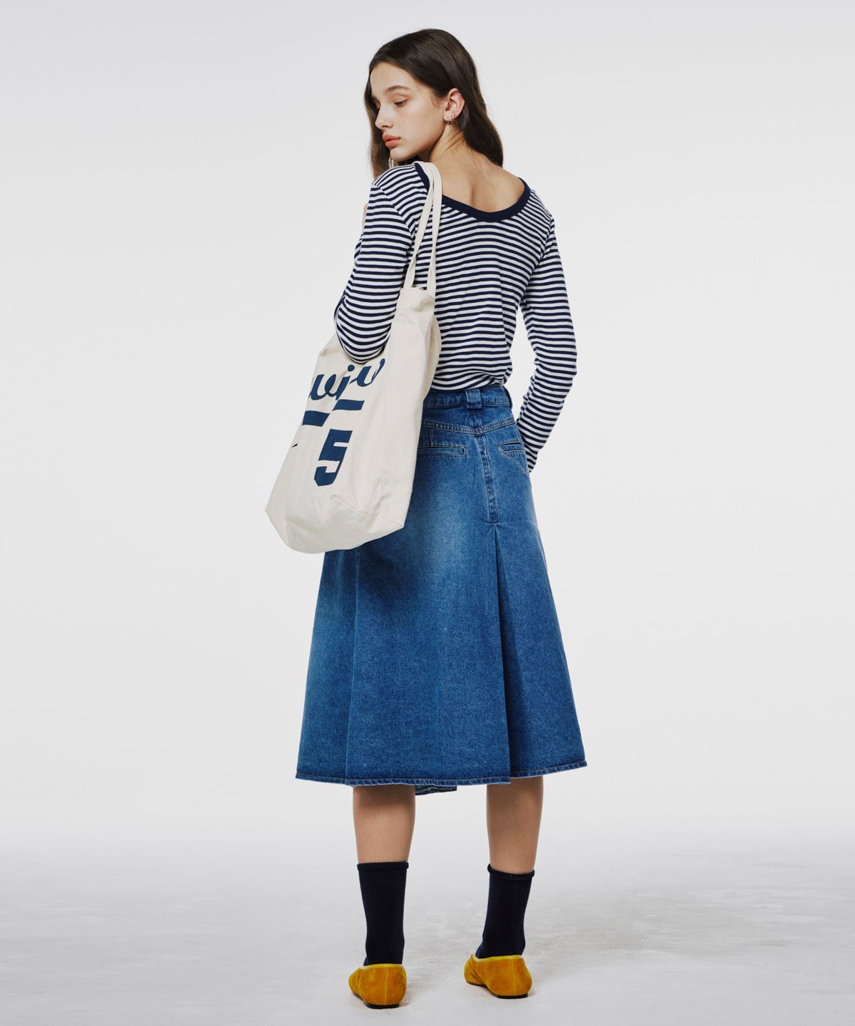 오픈도어스튜디오(OPENDOORSTUDIO) Half plaid denim skirt Navy