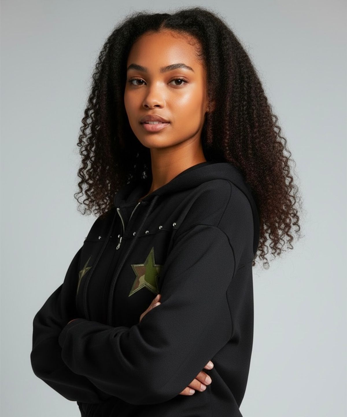 본슬리피(BORN SLIPPY) Camo Star Essential Zip Hoodie (Black)