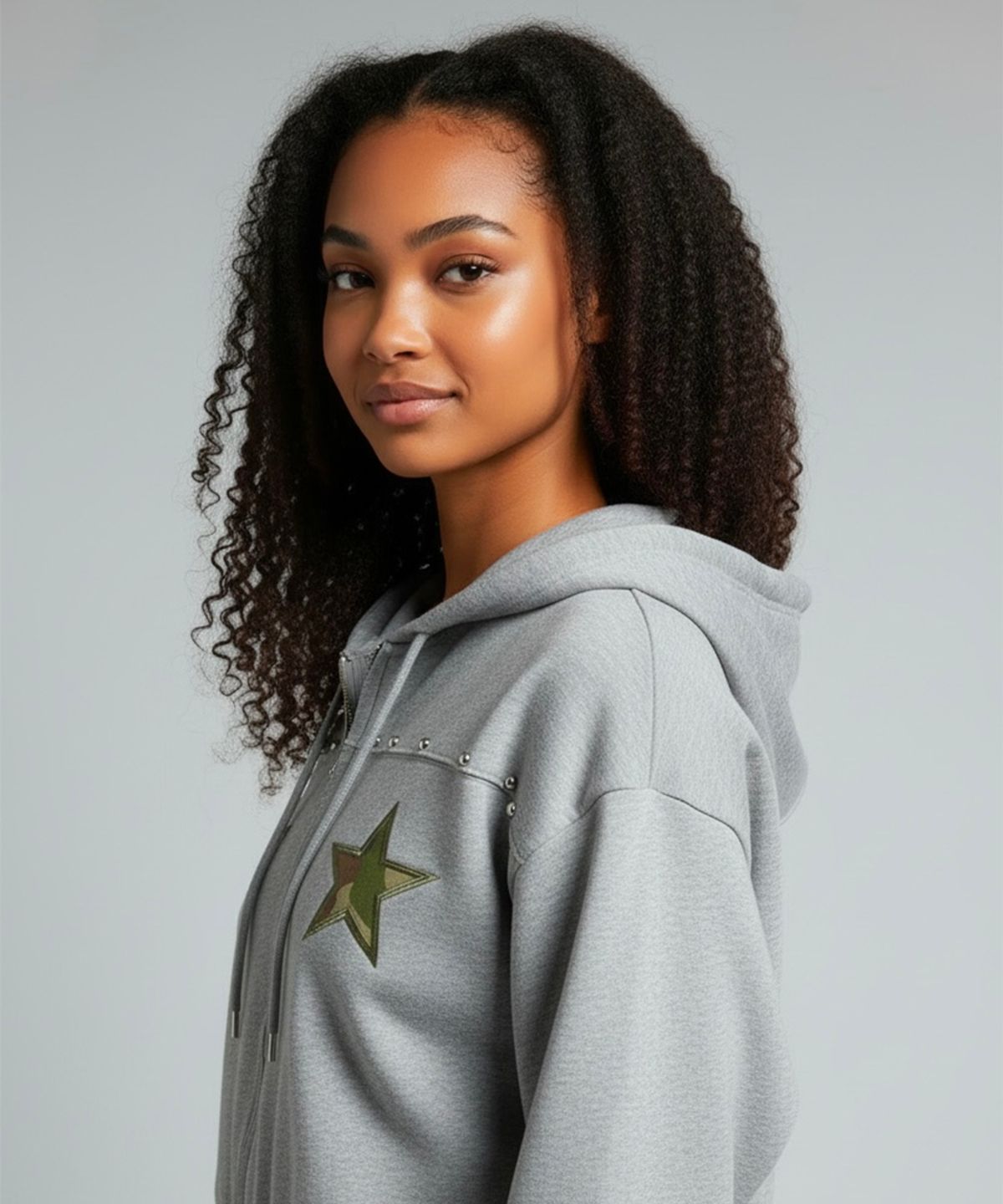 본슬리피(BORN SLIPPY) Camo Star Essential Zip Hoodie (Melange Gray)