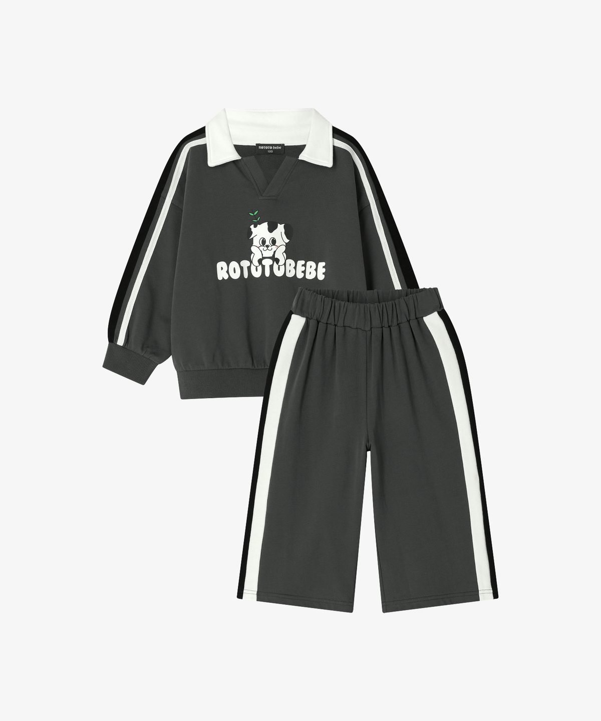 로토토베베(ROTOTOBEBE) 미니쭈리 카라 테이핑 셋업 차콜 RO6ACSE12G3