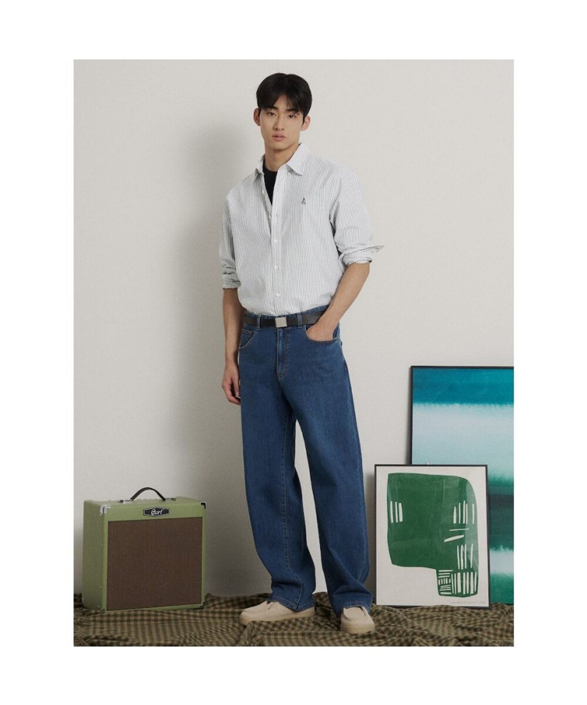 빈폴 멘(BEANPOLE MEN) [Essential] 남녀공용 옥스퍼드 스트라이프 셔츠  그린