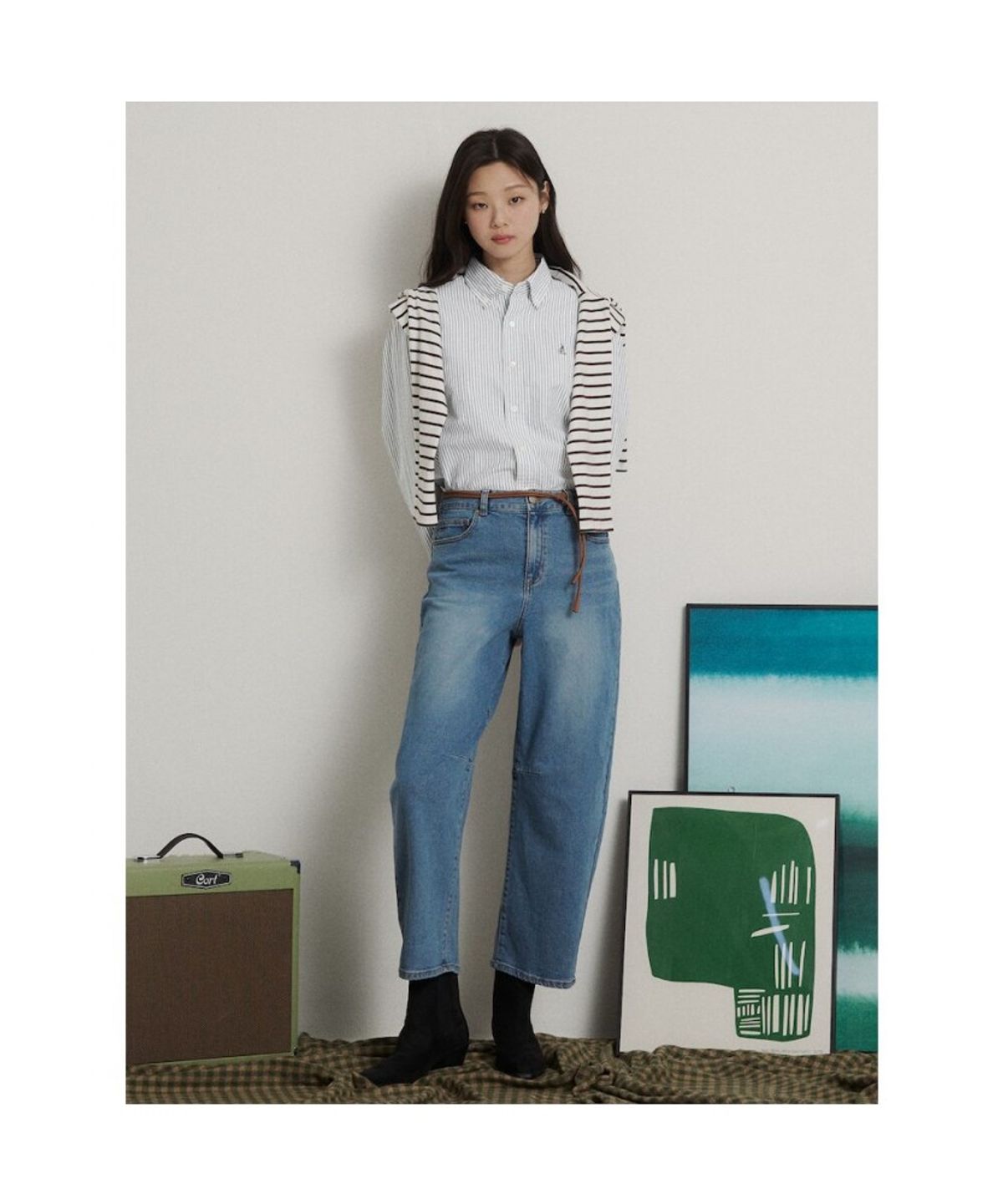 빈폴 멘(BEANPOLE MEN) [Essential] 남녀공용 옥스퍼드 스트라이프 셔츠  그린