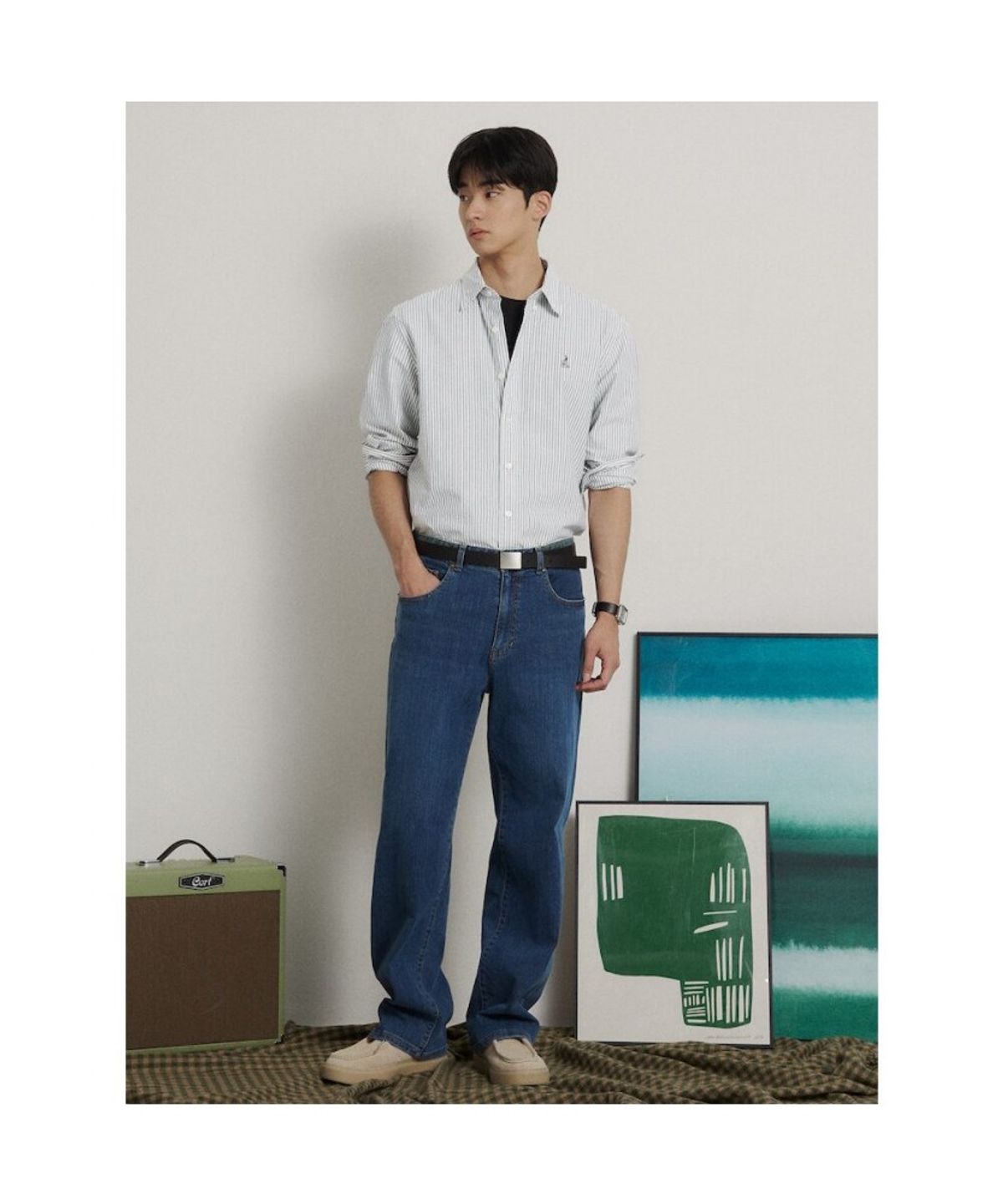 빈폴 멘(BEANPOLE MEN) [Essential] 남녀공용 옥스퍼드 스트라이프 셔츠  그린