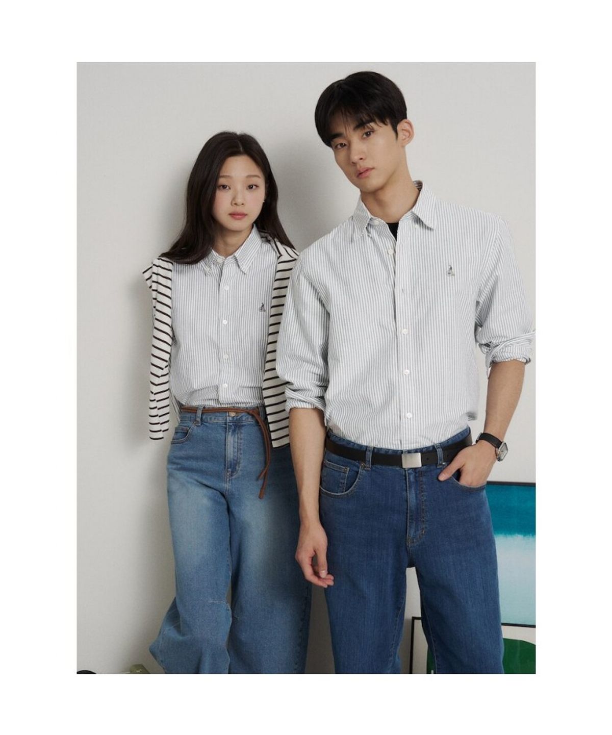빈폴 멘(BEANPOLE MEN) [Essential] 남녀공용 옥스퍼드 스트라이프 셔츠  그린