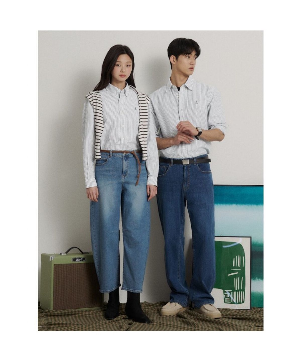 빈폴 멘(BEANPOLE MEN) [Essential] 남녀공용 옥스퍼드 스트라이프 셔츠  그린