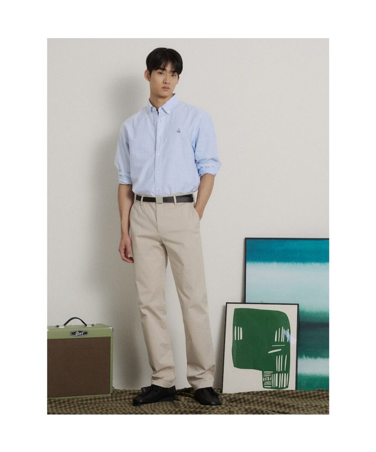빈폴 멘(BEANPOLE MEN) [Essential] 남녀공용 옥스퍼드 스트라이프 셔츠  스카이 블루
