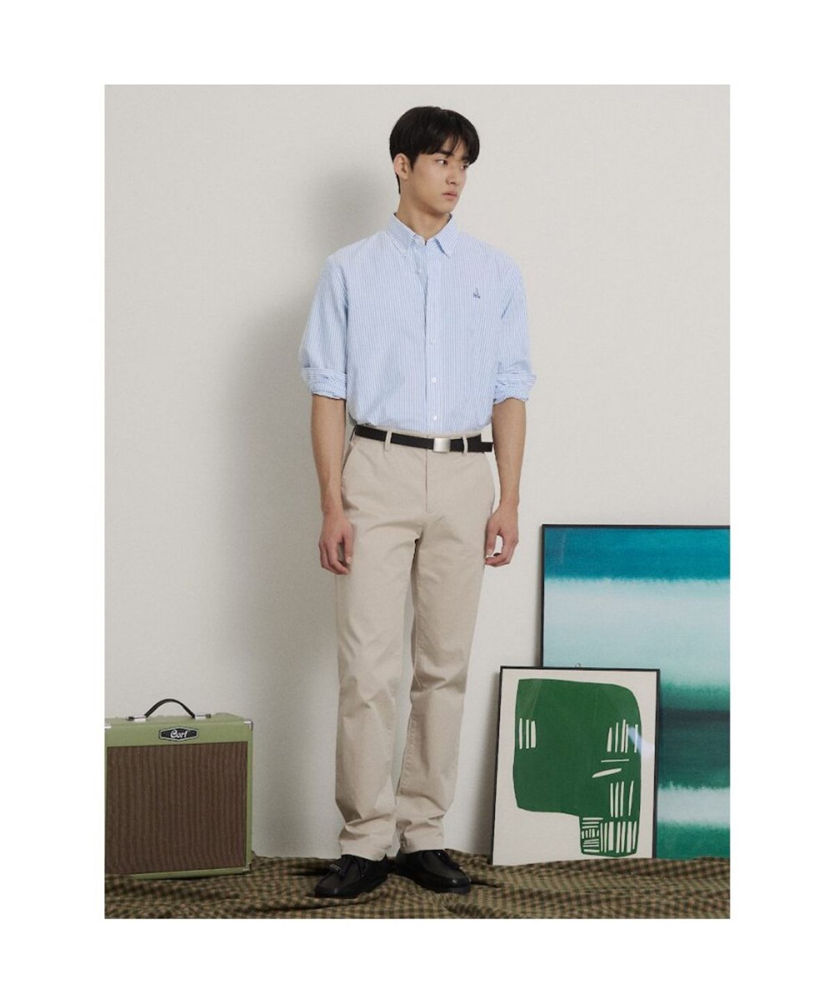 빈폴 멘(BEANPOLE MEN) [Essential] 남녀공용 옥스퍼드 스트라이프 셔츠  스카이 블루