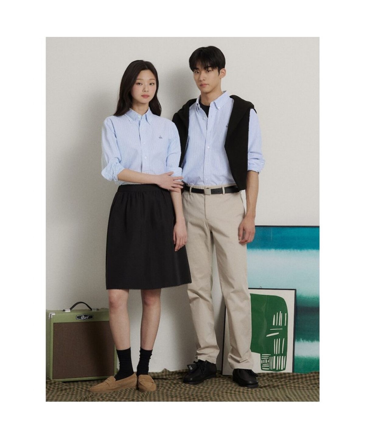 빈폴 멘(BEANPOLE MEN) [Essential] 남녀공용 옥스퍼드 스트라이프 셔츠  스카이 블루