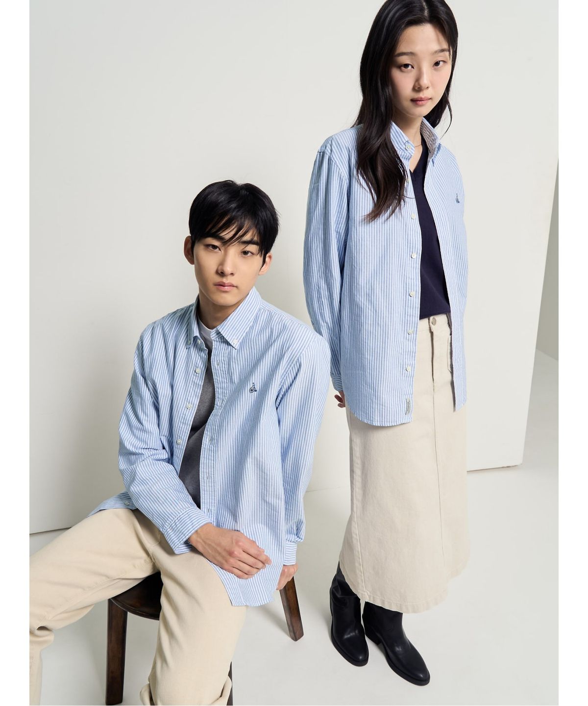 빈폴 멘(BEANPOLE MEN) [Essential] 남녀공용 옥스퍼드 스트라이프 셔츠  스카이 블루
