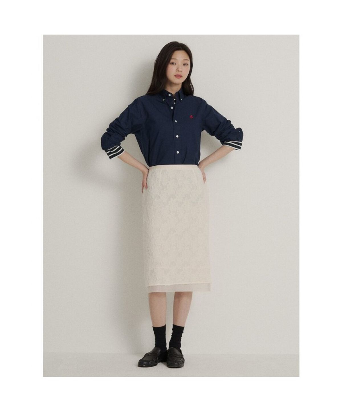 빈폴 멘(BEANPOLE MEN) [Essential] 남녀공용 옥스퍼드 솔리드 셔츠  네이비