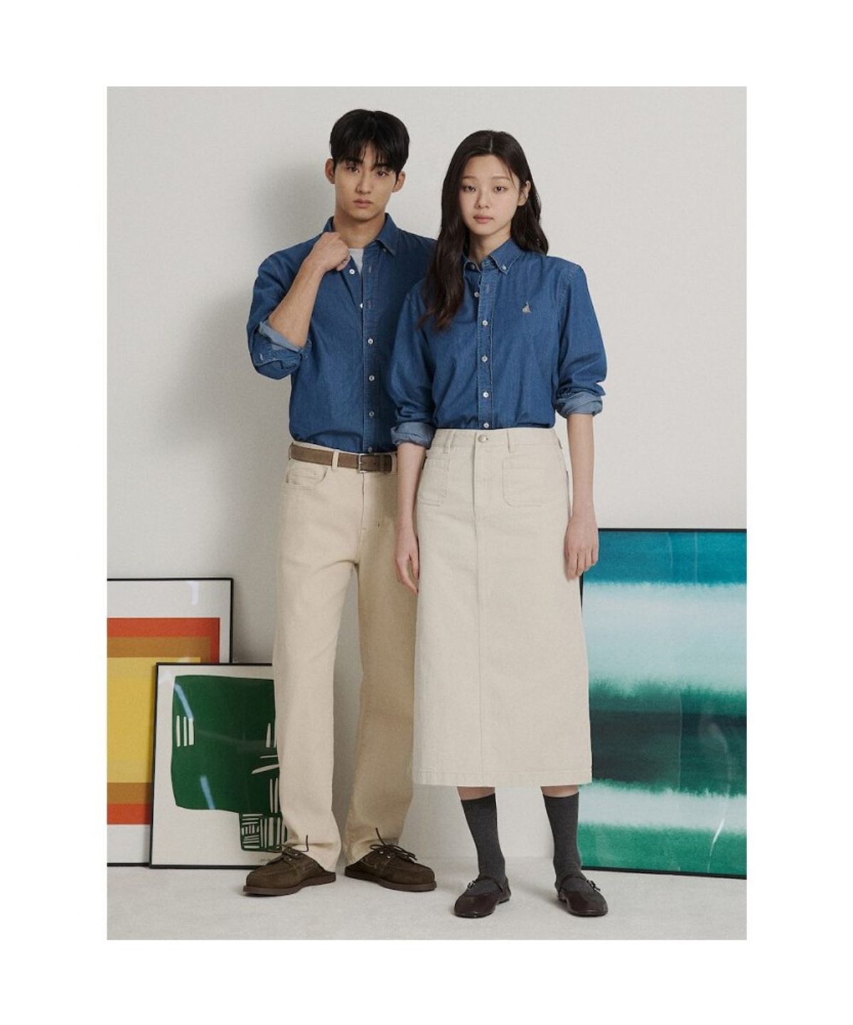 빈폴 멘(BEANPOLE MEN) [Essential] 남녀공용 데님 셔츠  블루