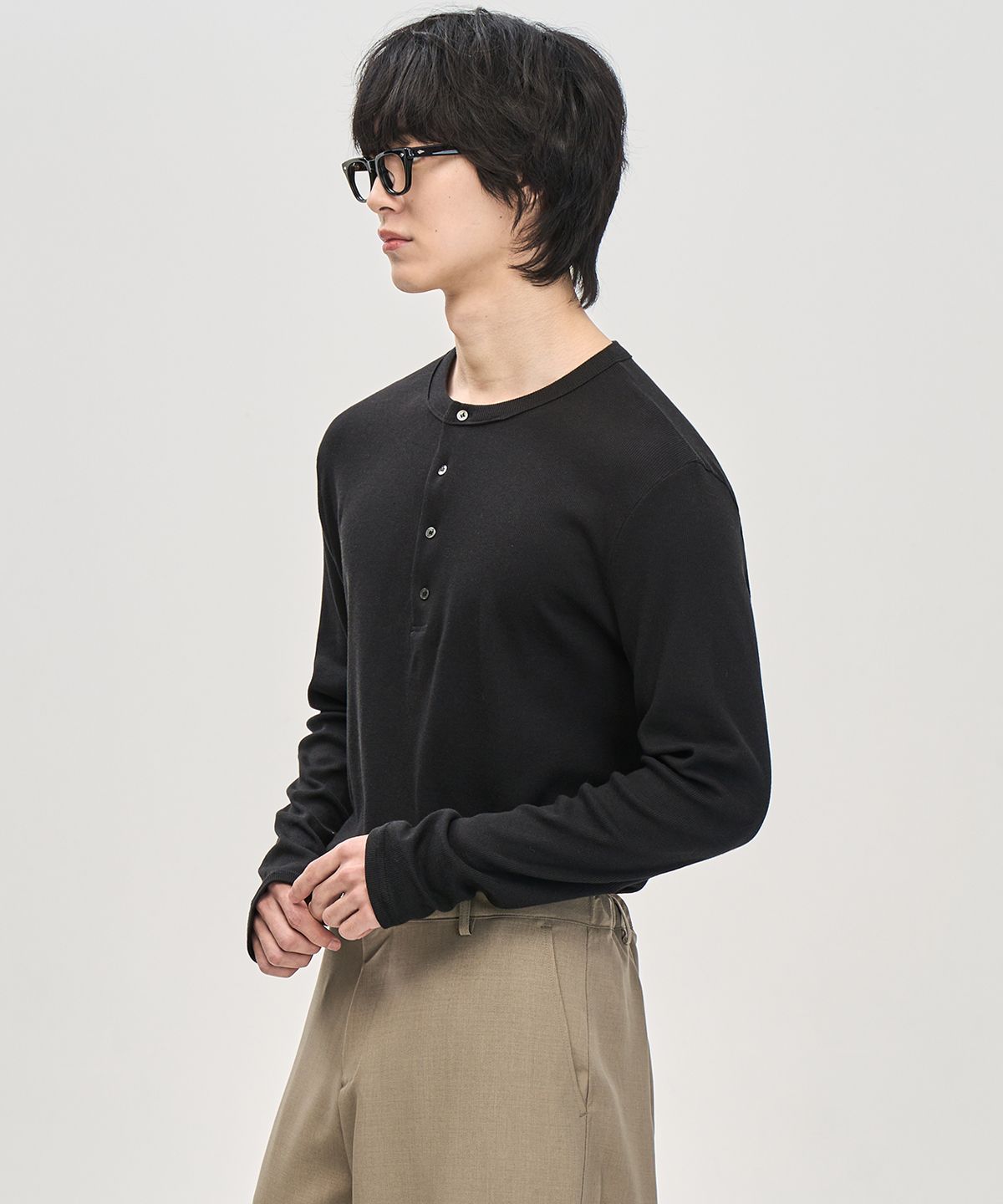 프레리(PRAIRIE) 헨리넥 골지 롱슬리브 (BLACK)