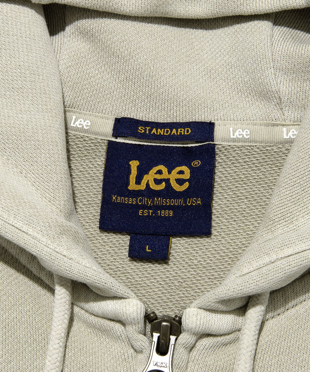 리(LEE) 다이드 라벨 후드 집업 피그먼트 그레이