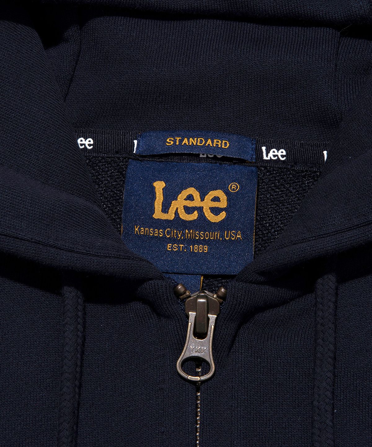 리(LEE) 컬리지 로고 후드 집업 네이비