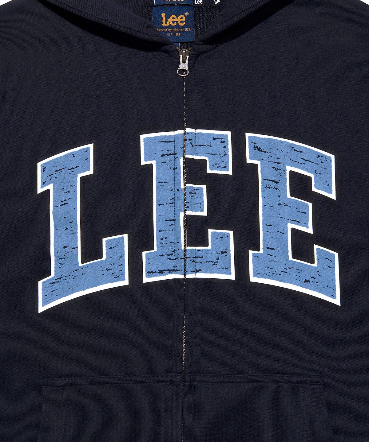 리(LEE) 컬리지 로고 후드 집업 네이비