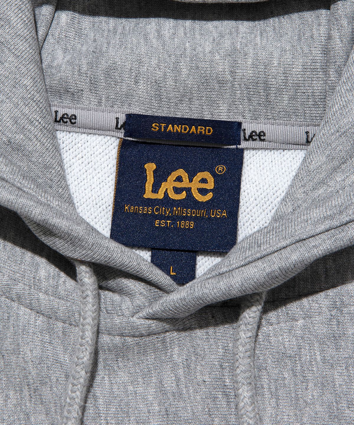 리(LEE) 데님 아플리케 로고 후드 그레이