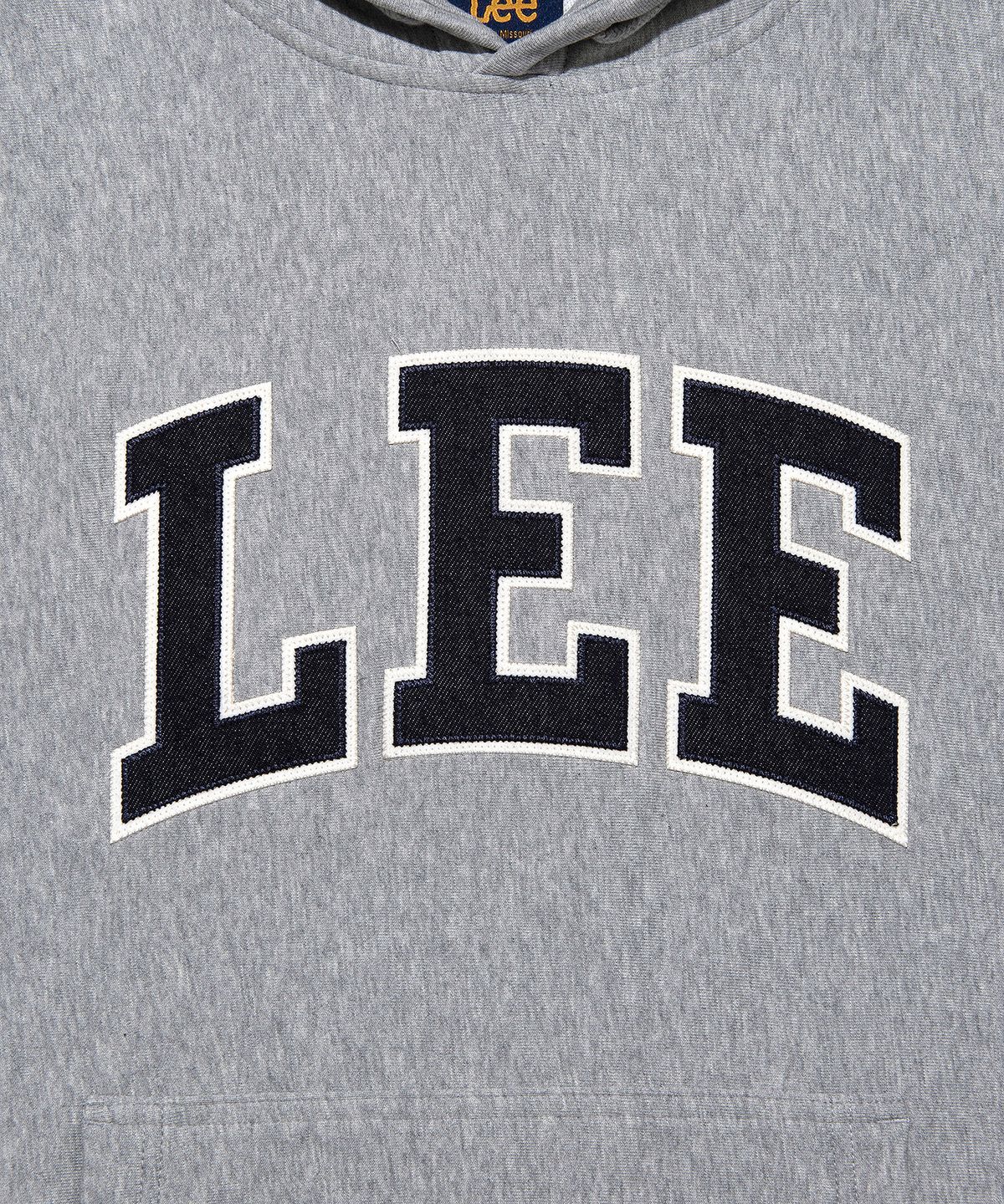 리(LEE) 데님 아플리케 로고 후드 그레이