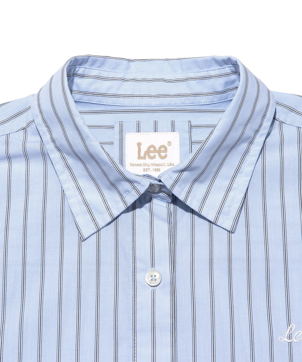 리(LEE) 우먼 스트라이프 오버핏 셔츠 라이트블루