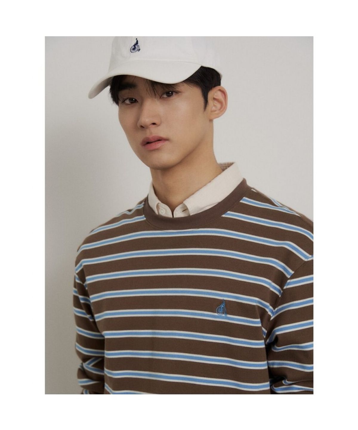 빈폴 멘(BEANPOLE MEN) 멀티 스트라이프 라운드넥 긴소매 티셔츠  브라운
