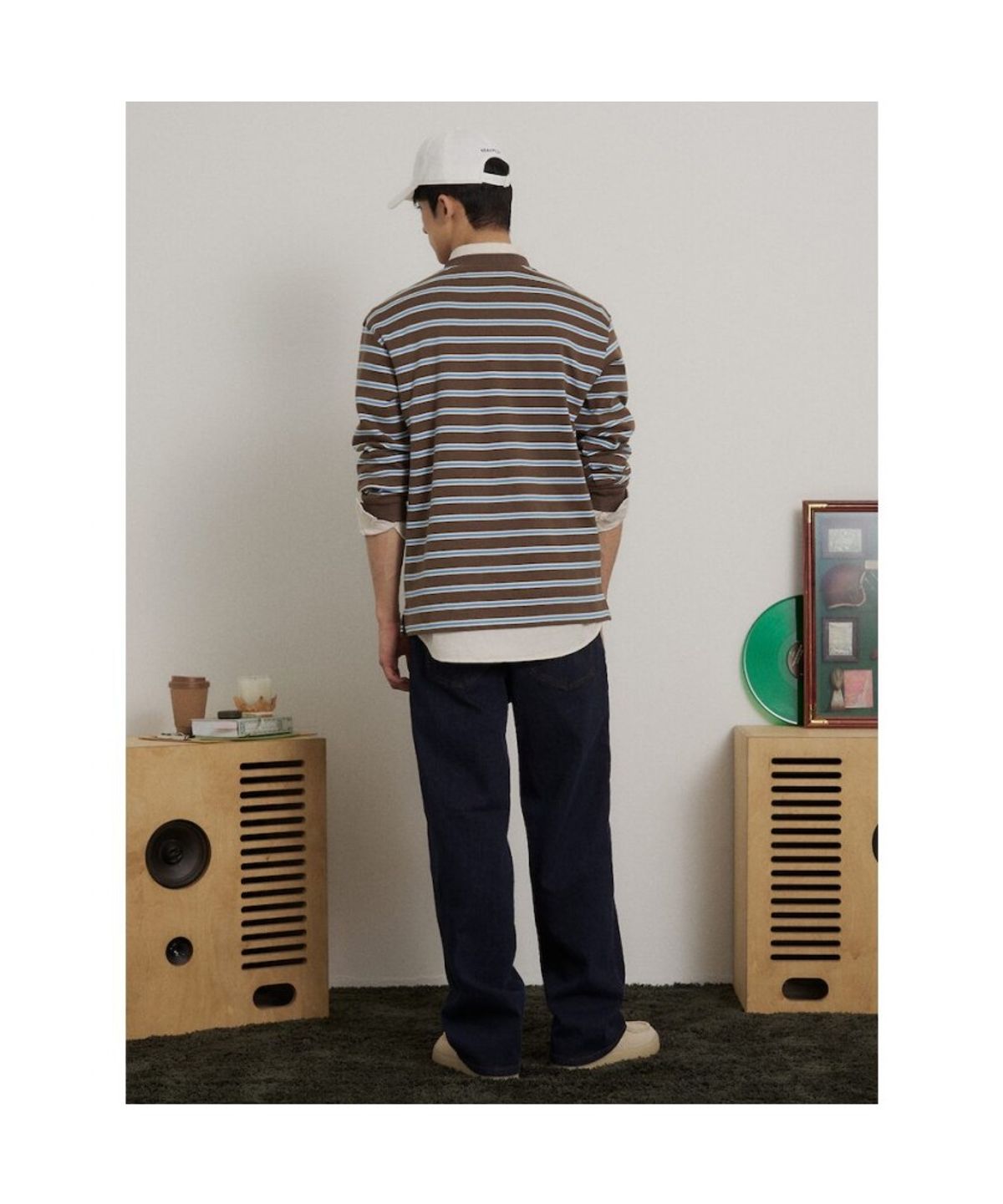 빈폴 멘(BEANPOLE MEN) 멀티 스트라이프 라운드넥 긴소매 티셔츠  브라운