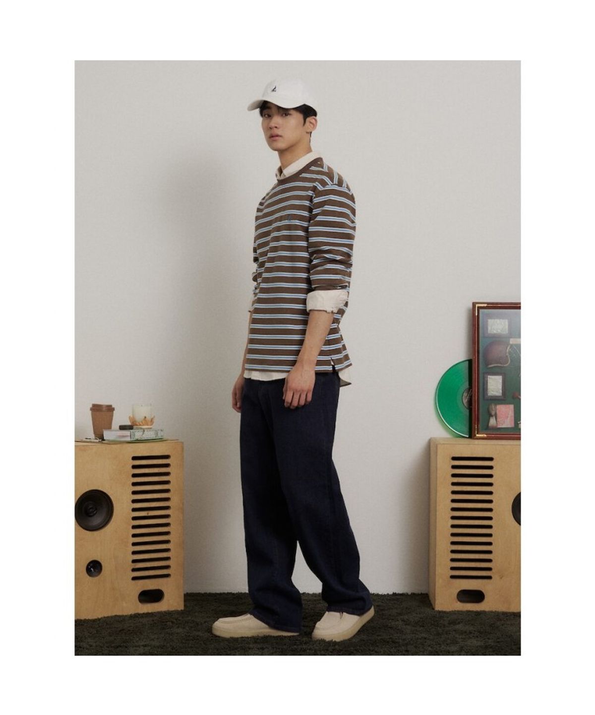빈폴 멘(BEANPOLE MEN) 멀티 스트라이프 라운드넥 긴소매 티셔츠  브라운