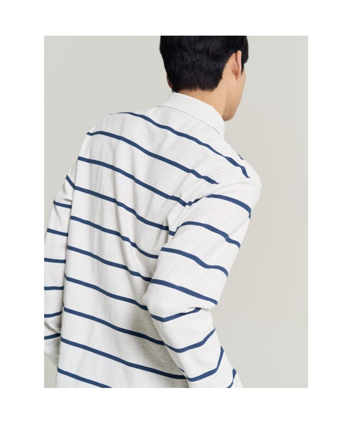 빈폴 멘(BEANPOLE MEN) 텍스처 칼라넥 스트라이프 긴소매 티셔츠  아이보리