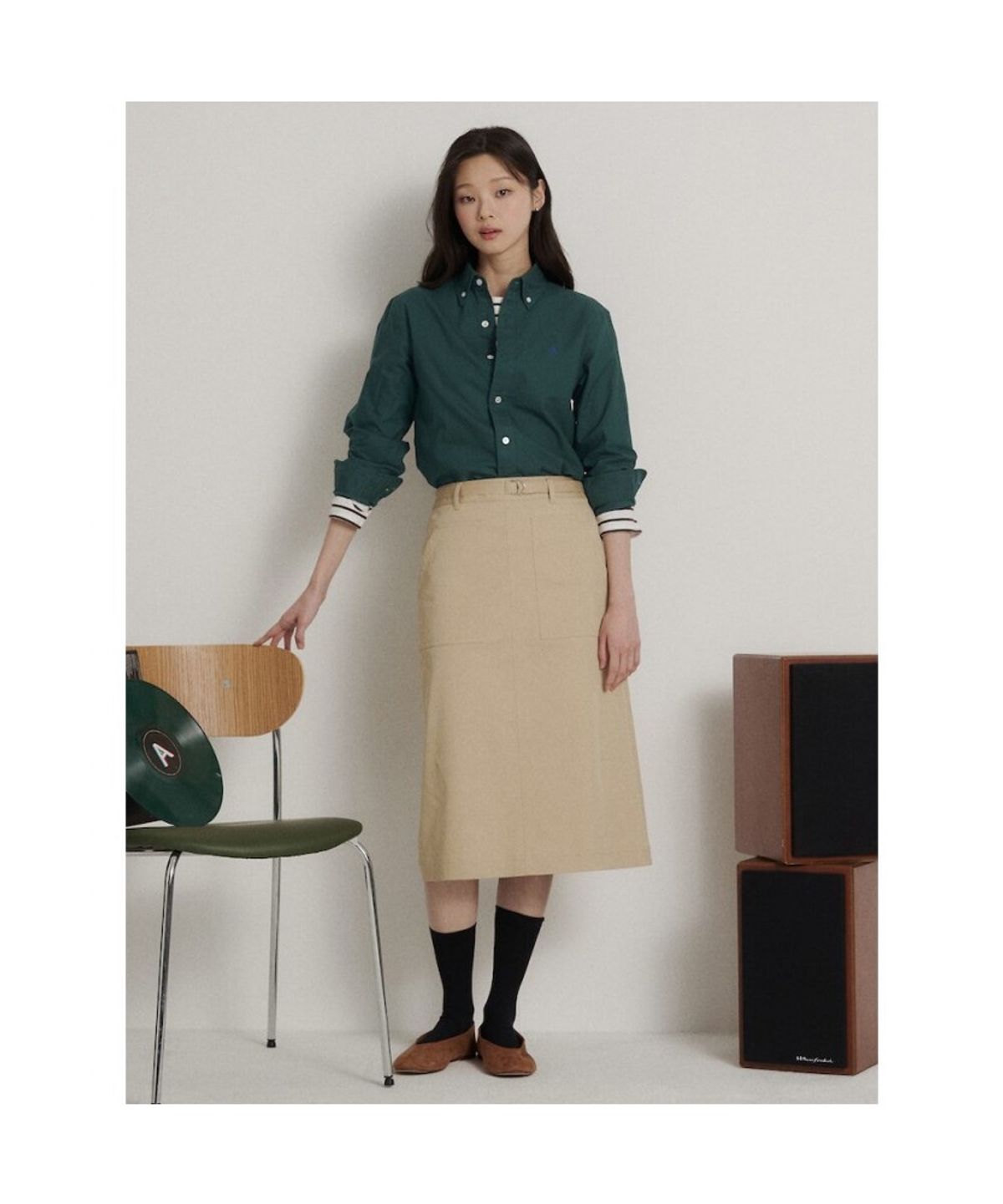 빈폴 멘(BEANPOLE MEN) [Essential] 남녀공용 옥스퍼드 솔리드 셔츠  그린