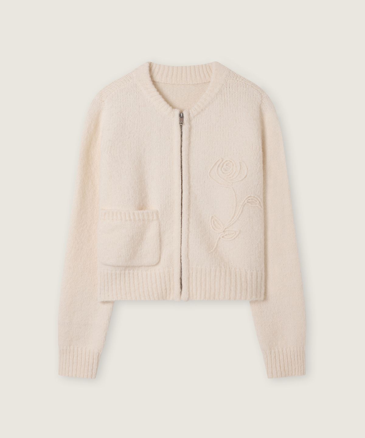 로엠(ROEM) 플라워 디테일 집업 가디건 (IVORY) RMCKG23YT3