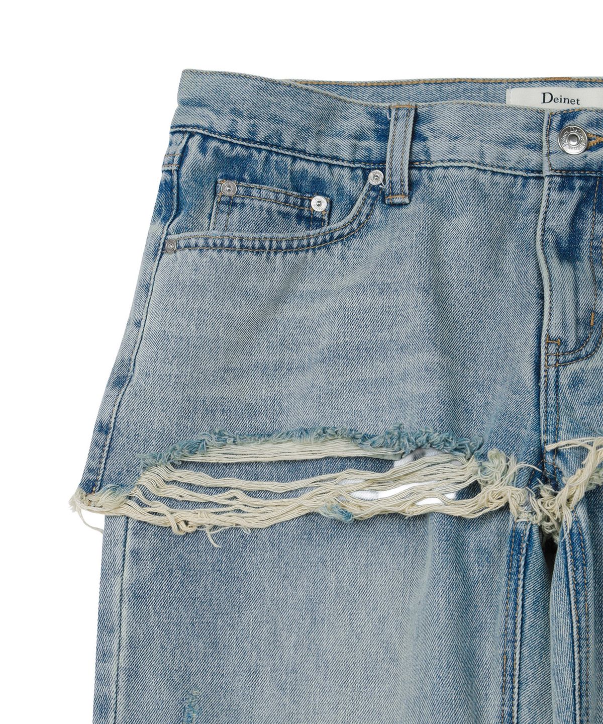 다이닛(DEINET) LAYERED SEMI BOOTSCUT DENIM PANTS IN LIGHT BLUE